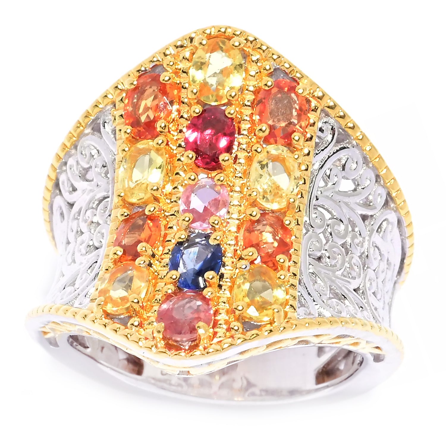 Gems en Vogue 2.37ctw Multi Color Pastel Sapphire Ring