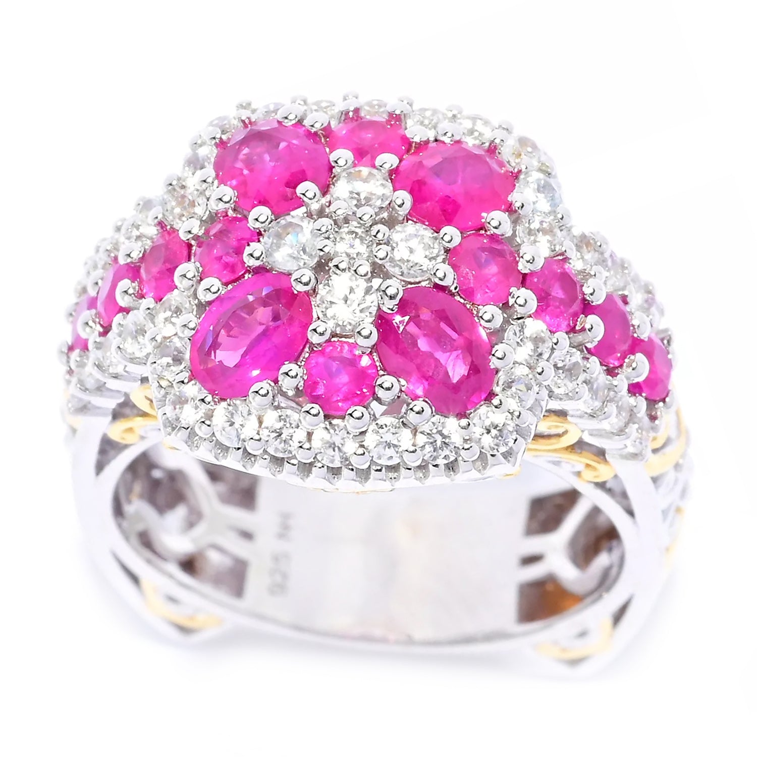 Gems en Vogue 2.62ctw Burmese Ruby & White Zircon Ring