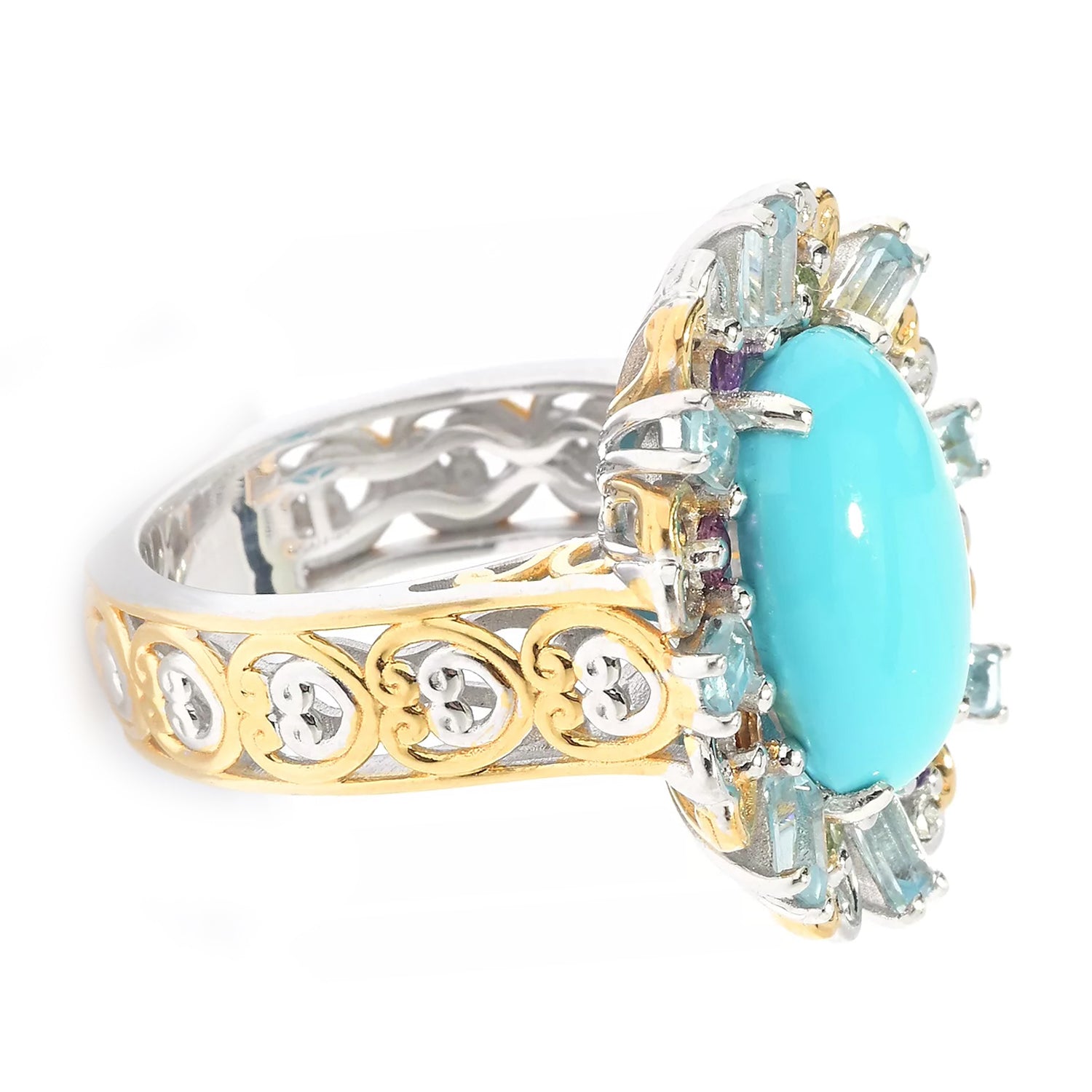 Gems en Vogue Sleeping Beauty Turquoise & Multi Gemstones Halo Ring