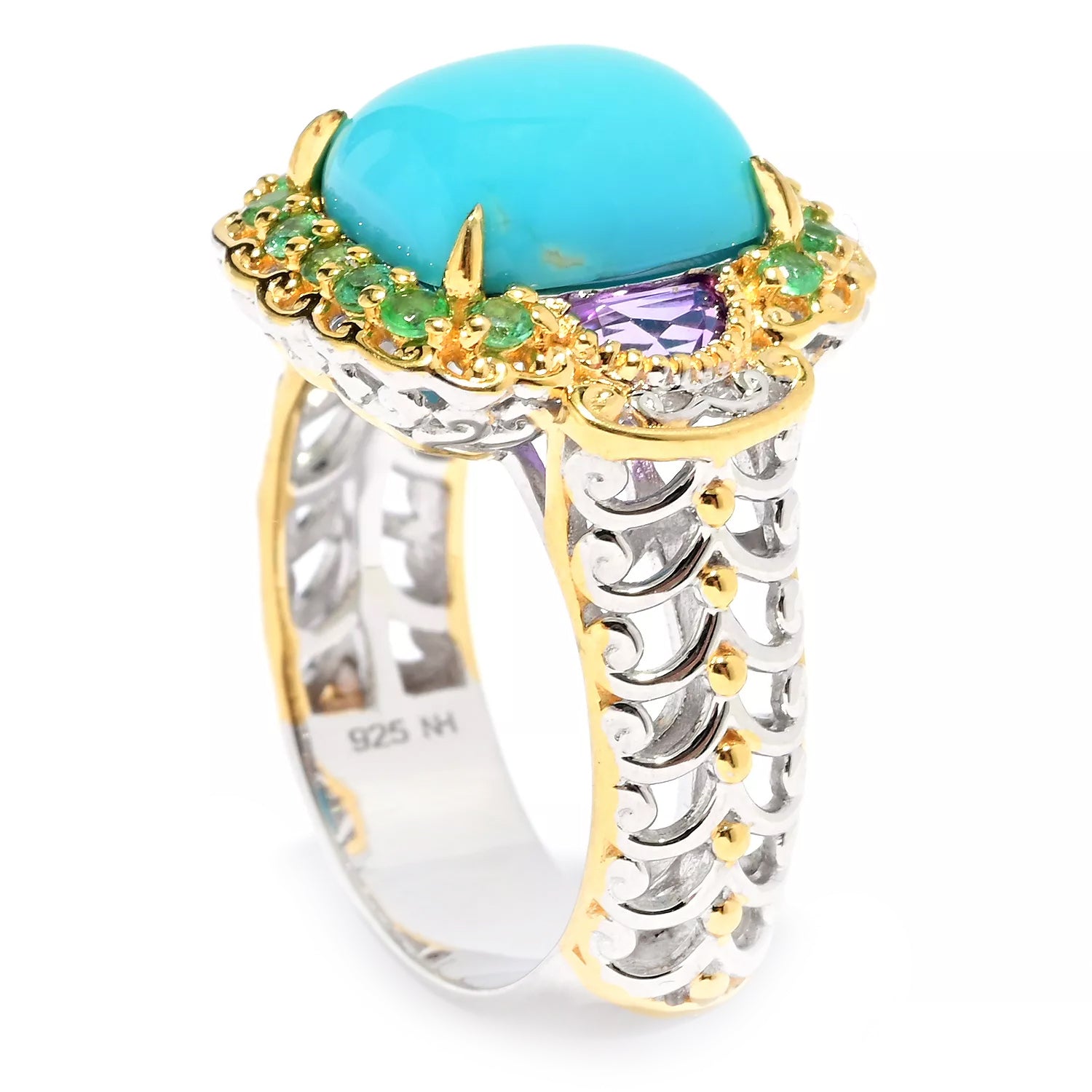 Gems en Vogue Sleeping Beauty Turquoise, Amethyst & Emerald Ring