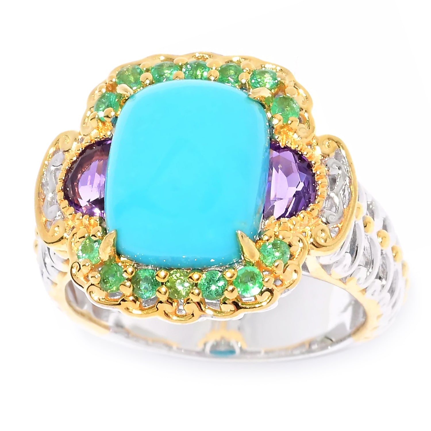 Gems en Vogue Sleeping Beauty Turquoise, Amethyst & Emerald Ring