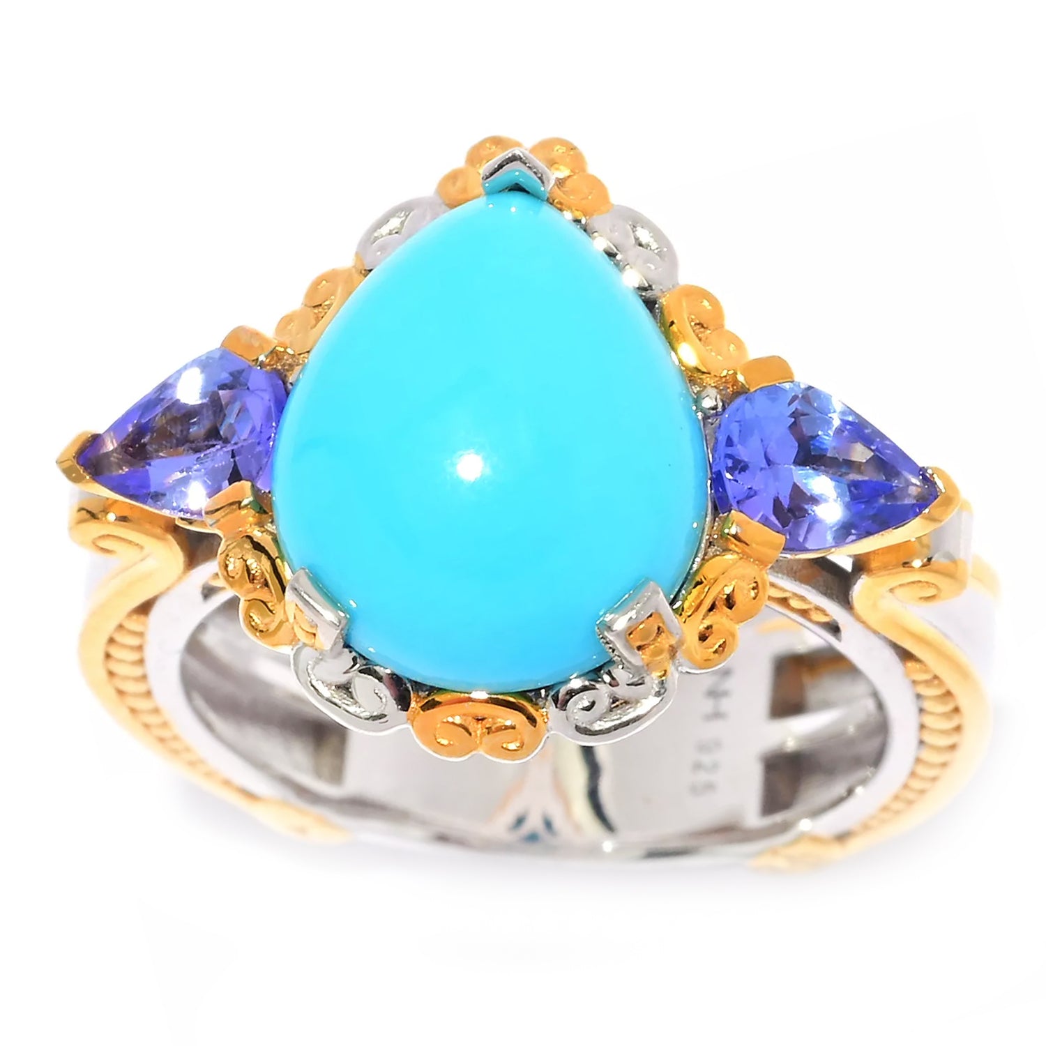 Gems en Vogue Pear Sleeping Beauty Turquoise & Tanzanite Ring