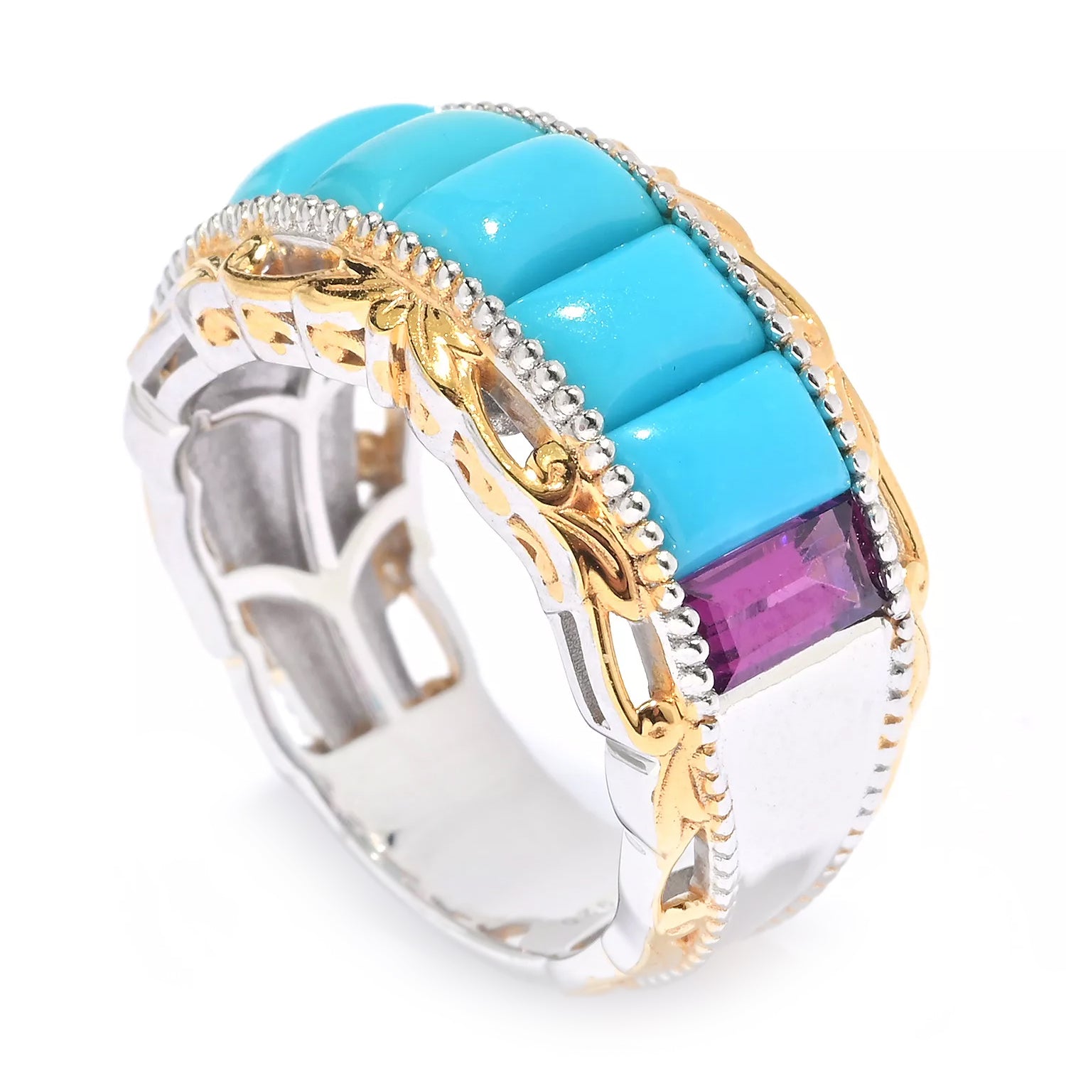 Gems en Vogue Sleeping Beauty Turquoise & Rhodolite Garnet Band Ring