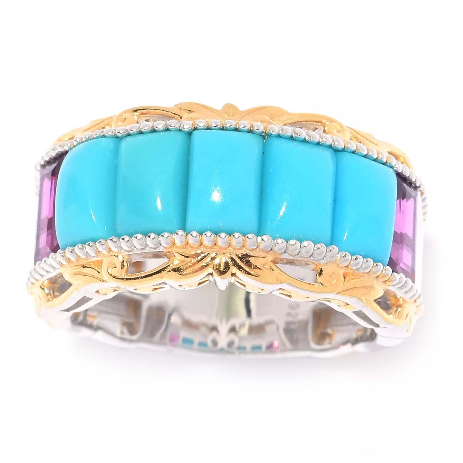 Gems en Vogue Sleeping Beauty Turquoise & Rhodolite Garnet Band Ring