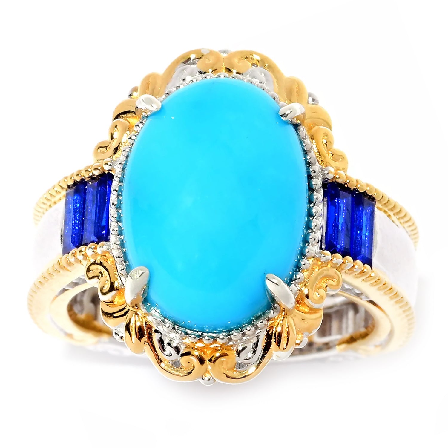 Gems en Vogue Sleeping Beauty Turquoise & Cobalt Blue Spinel Ring