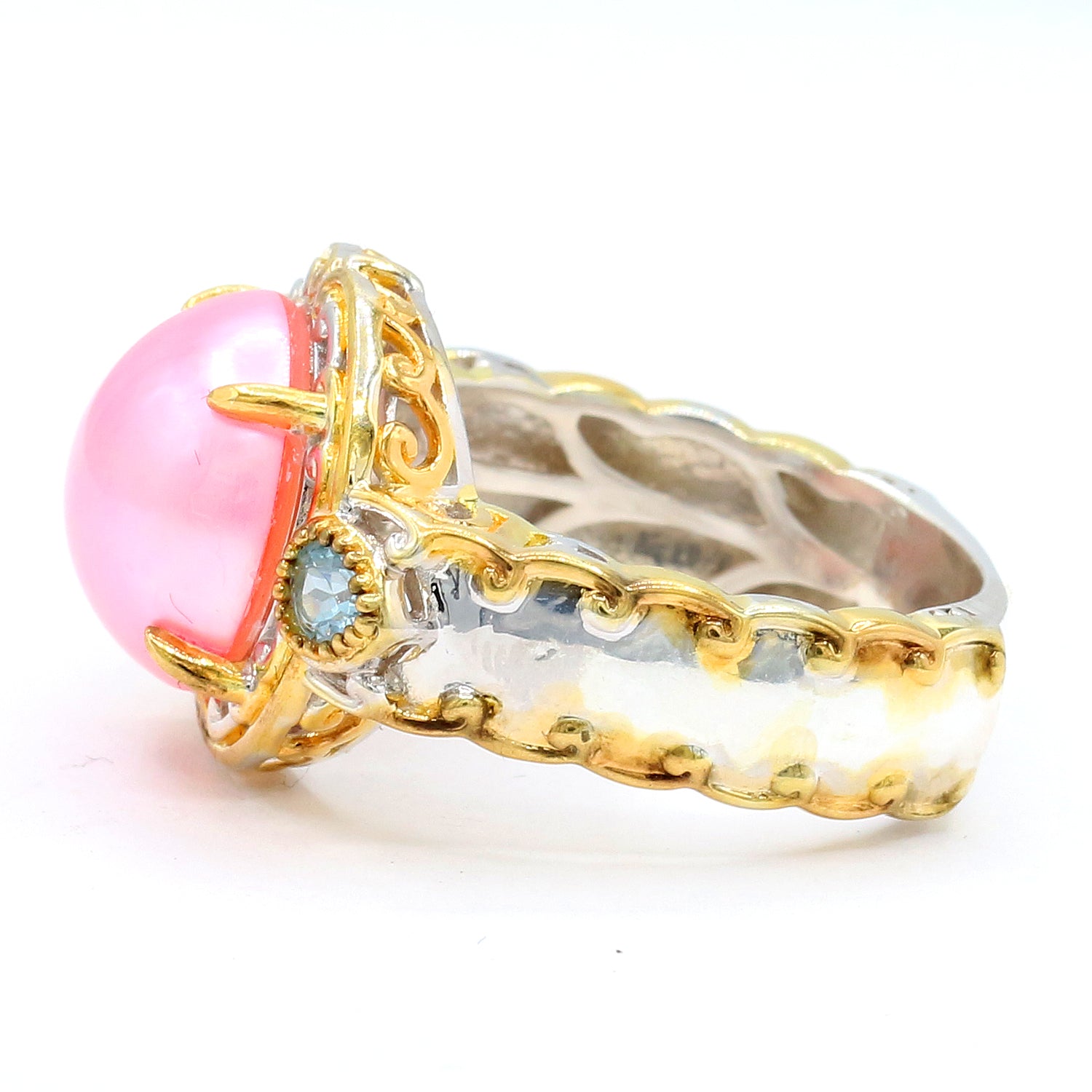 Gems en Vogue Pink Mabe Pearl & Santa Maria Aquamarine Ring