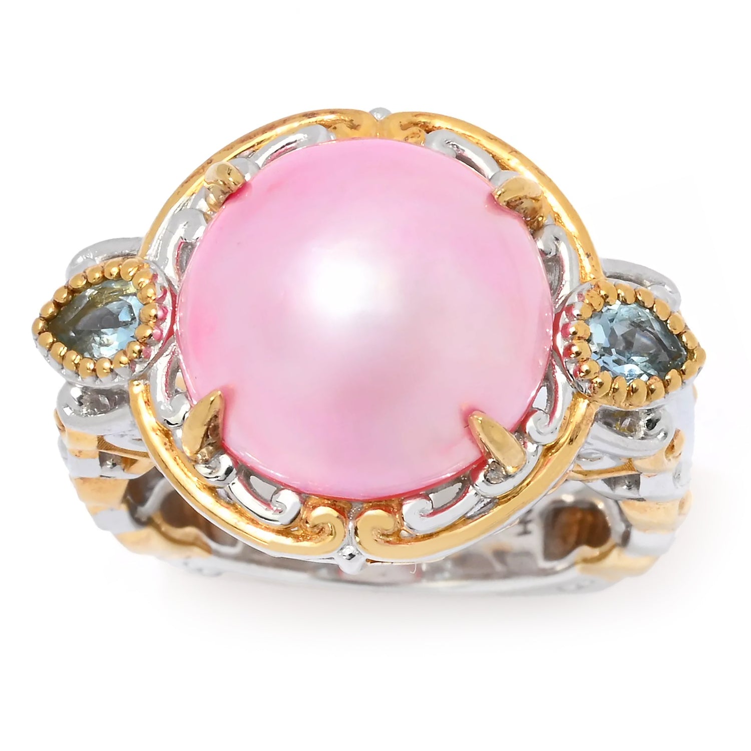 Gems en Vogue Pink Mabe Pearl & Santa Maria Aquamarine Ring