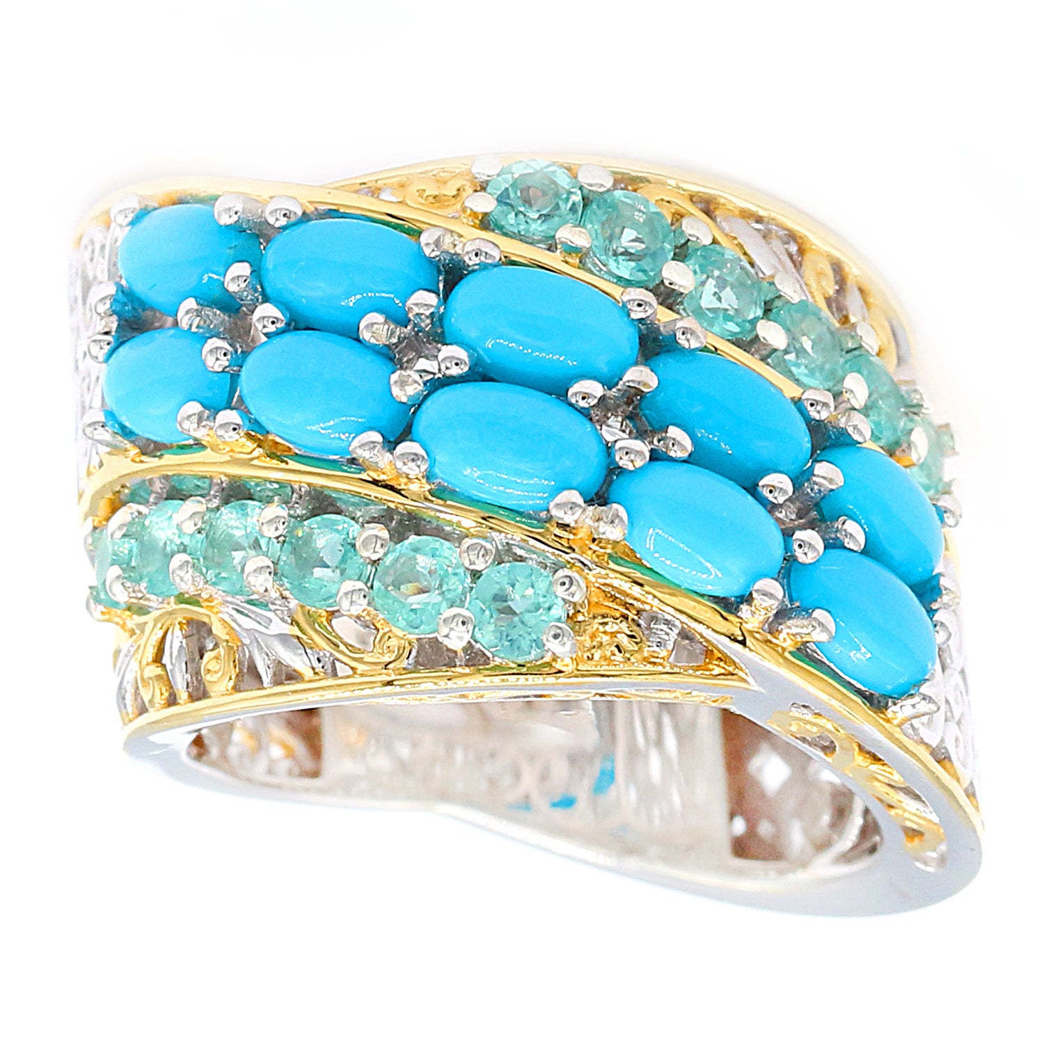 Gems en Vogue Sleeping Beauty Turquoise & Dauphin Apatite Crossover Ring