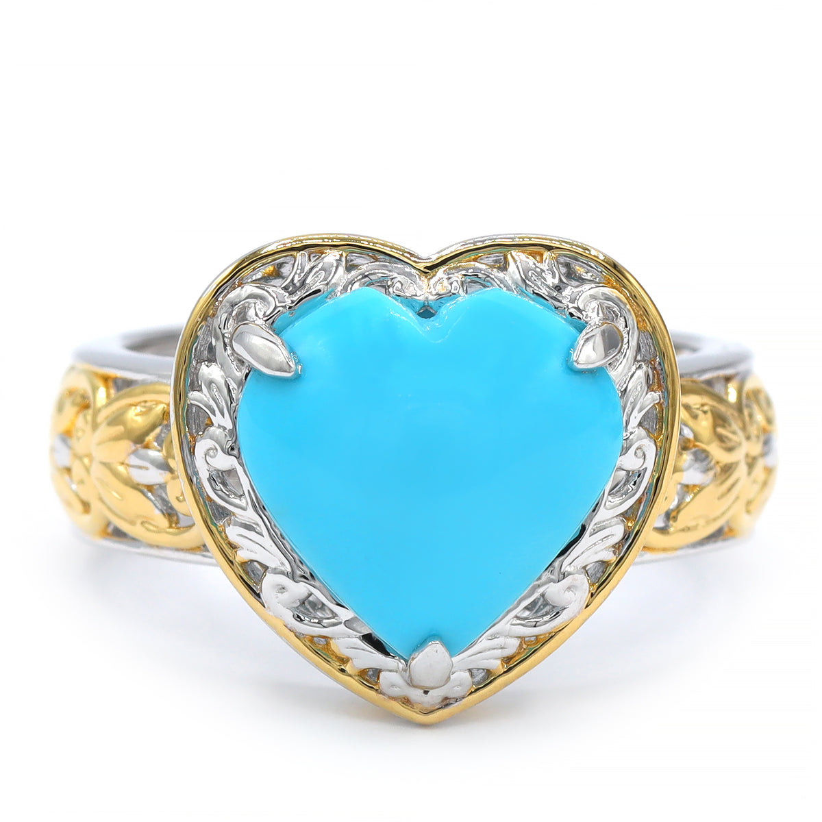Gems en Vogue 24K Palladium Silver 4.26ctw Sleeping Beauty Turquoise Heart Ring