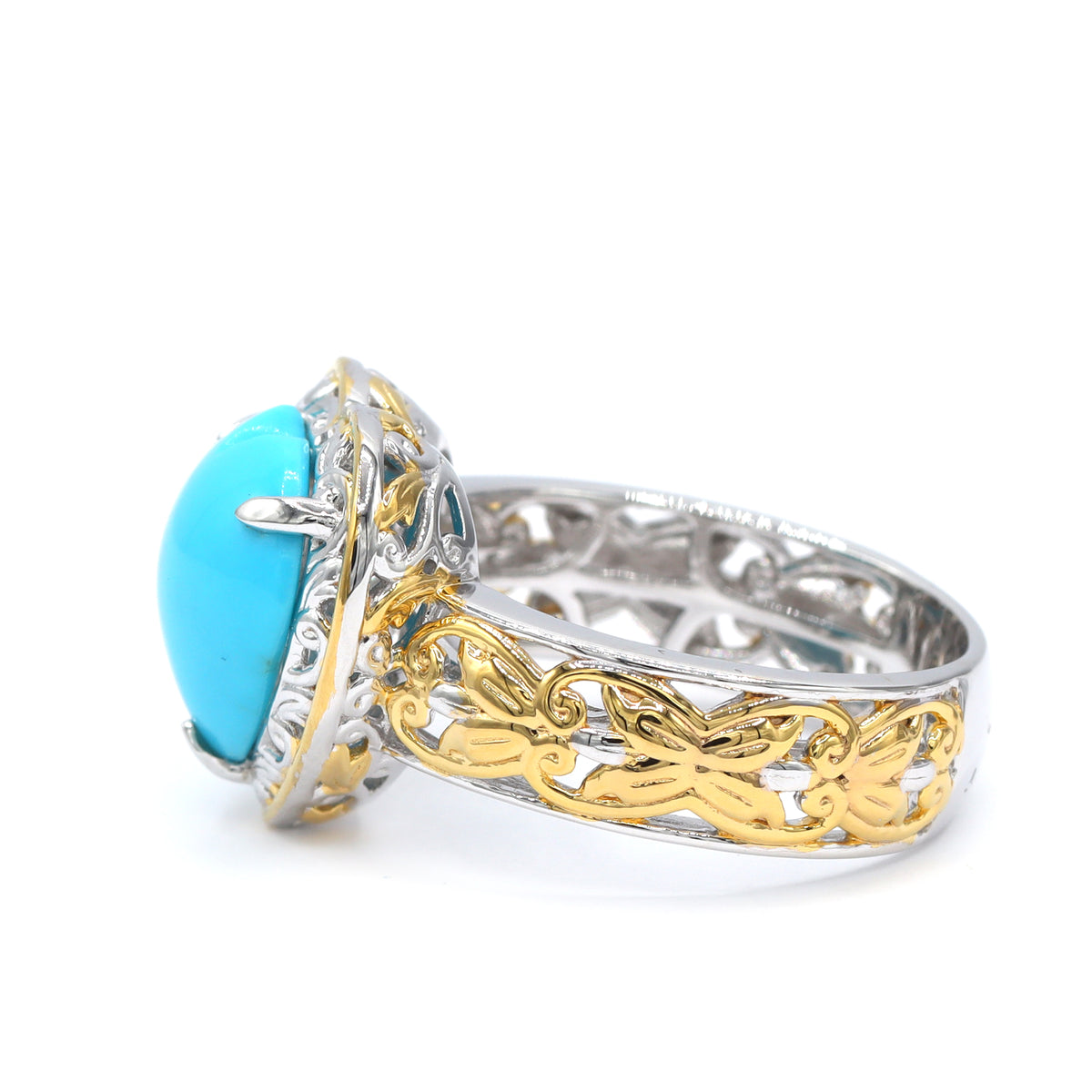 Gems en Vogue 24K Palladium Silver 4.26ctw Sleeping Beauty Turquoise Heart Ring