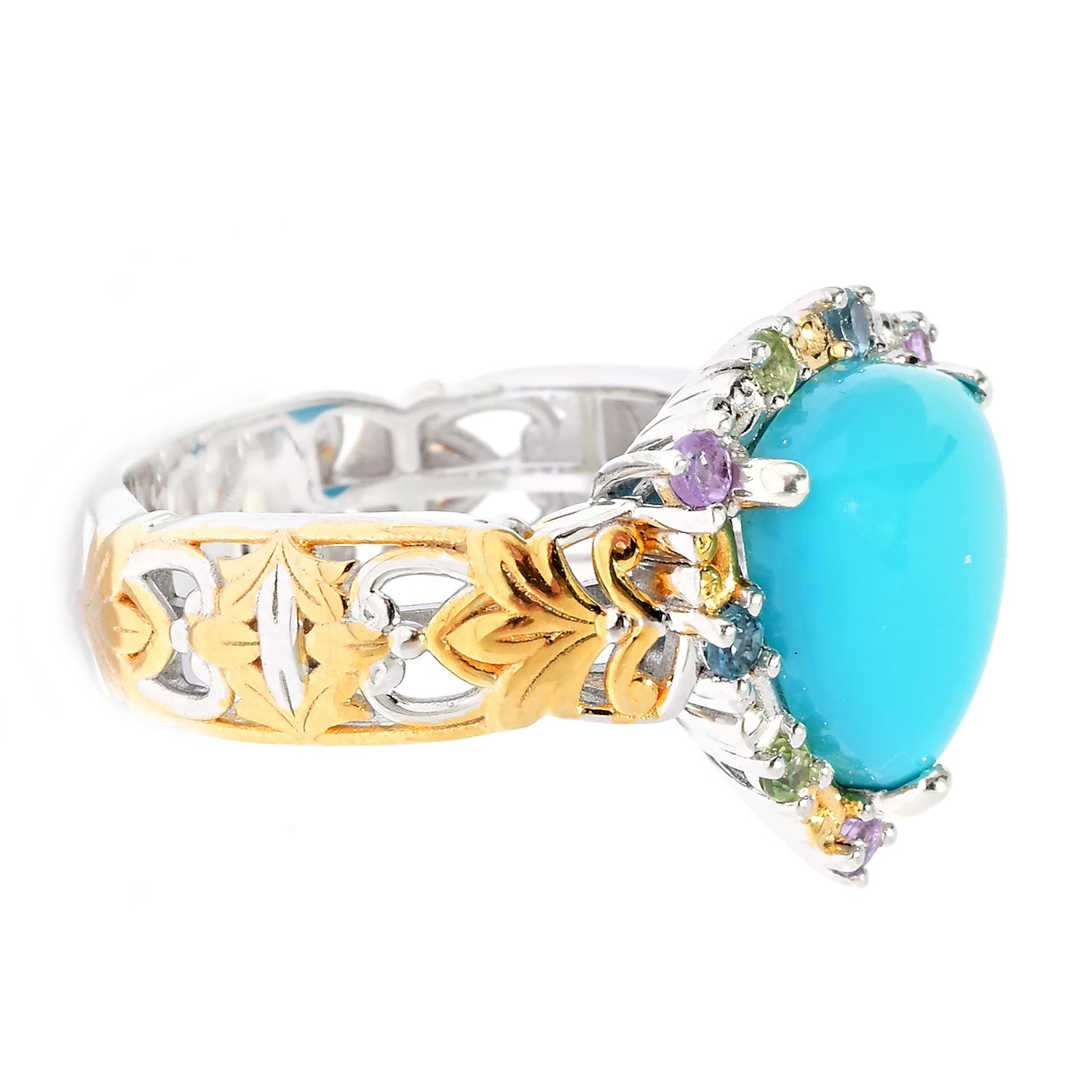 Gems en Vogue Trillion Sleeping Beauty Turquoise & Multi Gemstones Ring