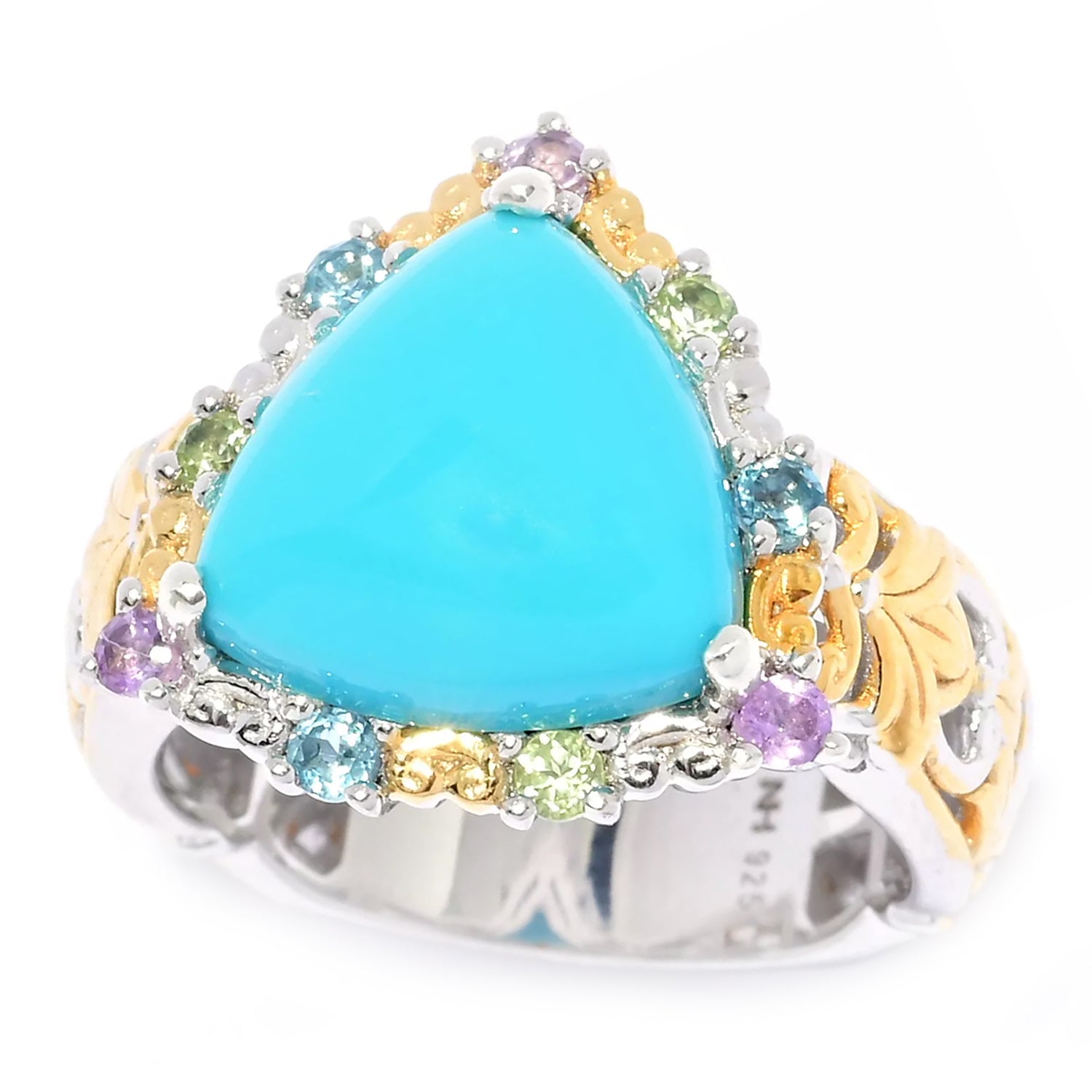 Gems en Vogue Trillion Sleeping Beauty Turquoise & Multi Gemstones Ring