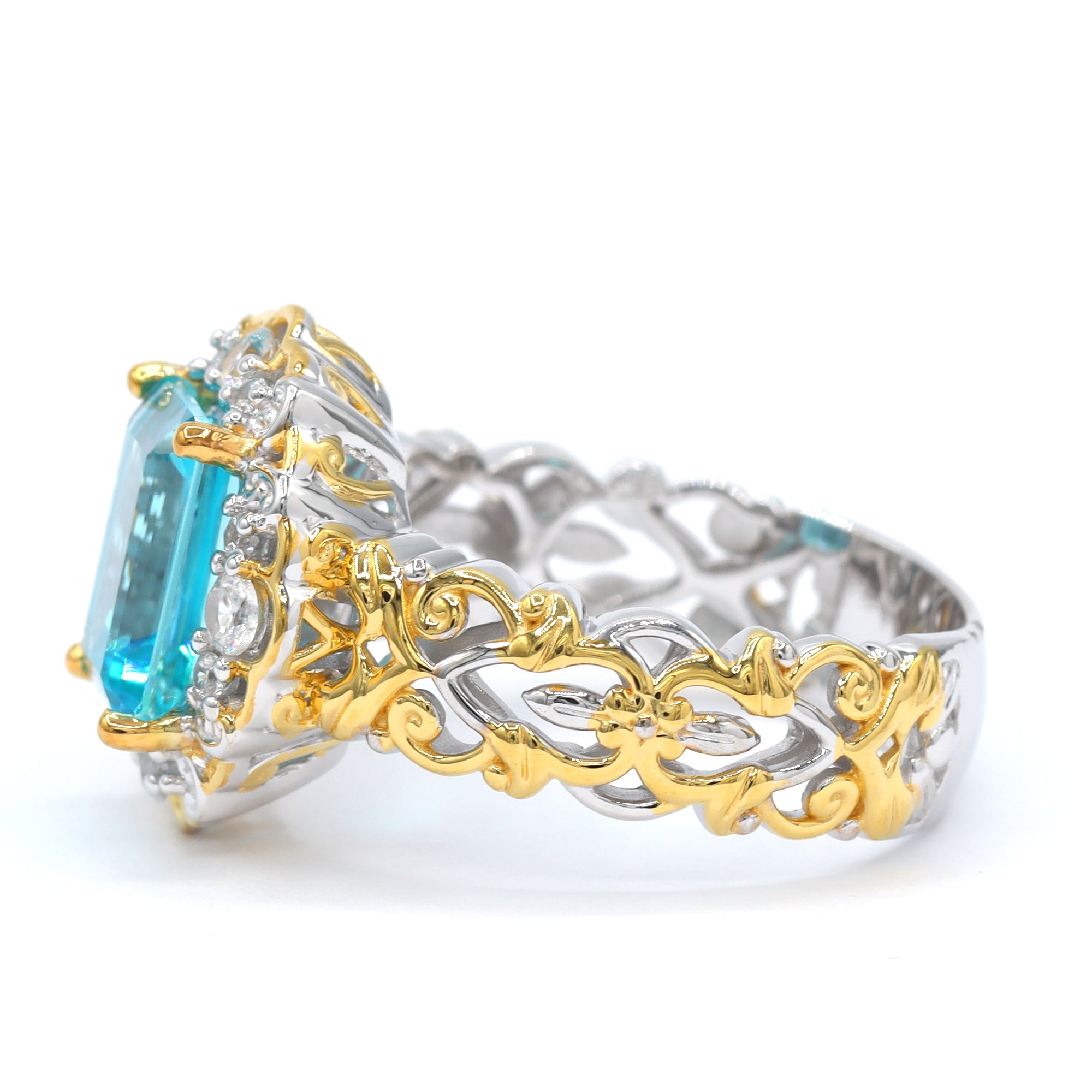 Gems en Vogue One-of-a-Kind 24K Palladium Silver 4.84ctw Paraiba Topaz & White Zircon Ring