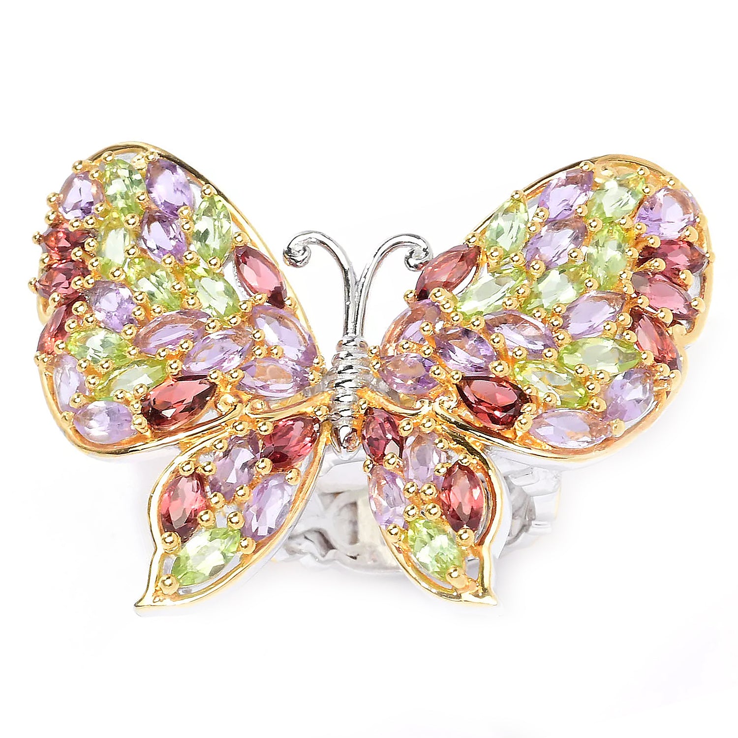Gems en Vogue 8.29ctw Multi Gemstones Butterfly Ring