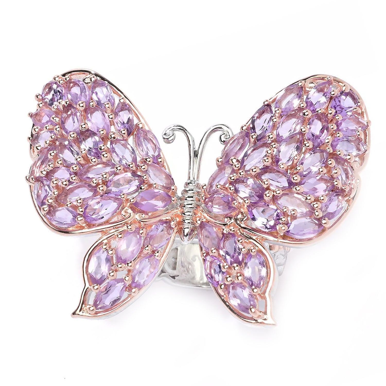 Gems en Vogue 7.53ctw Brazilian Amethyst Butterfly Ring