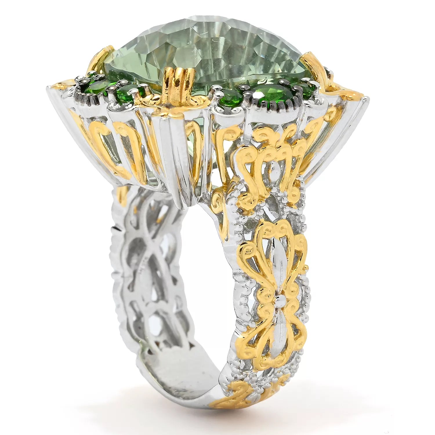 Gems en Vogue 17.62ctw Honeycomb Prasiolite & Chrome Diopside Ring