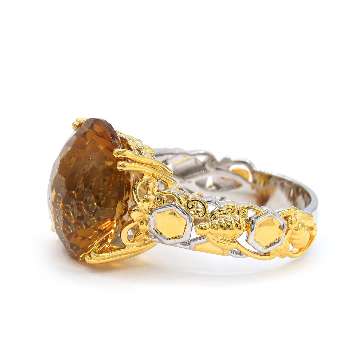 Gems en Vogue 24K Palladium Silver 16.00ctw Honeycomb Zambian Citrine Bee Ring