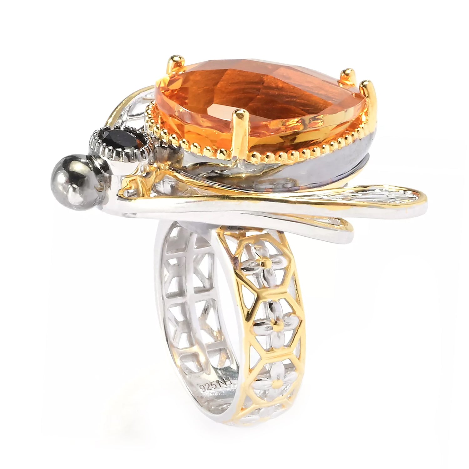 Gems en Vogue 17.80ctw Rio Grande Citrine & Black Spinel Bee Ring