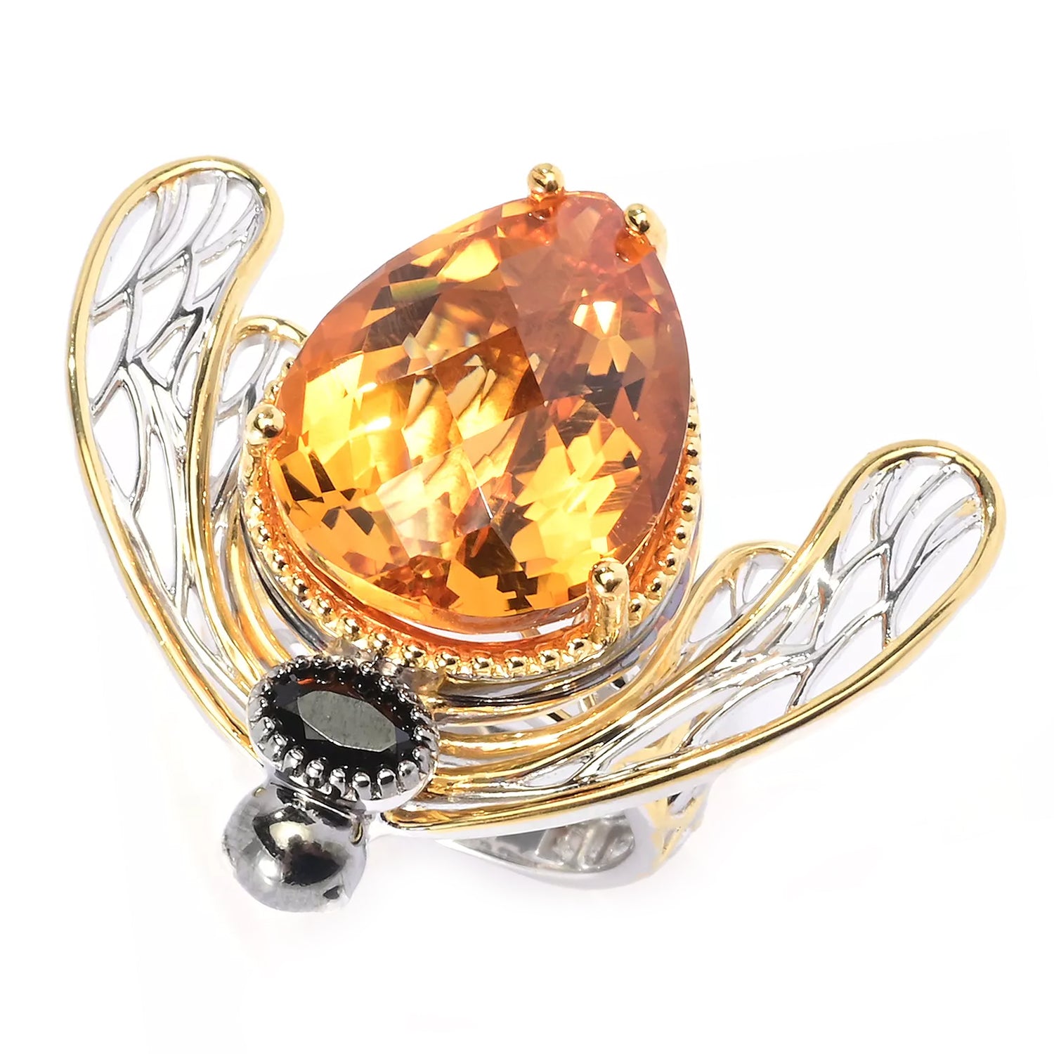 Gems en Vogue 17.80ctw Rio Grande Citrine & Black Spinel Bee Ring