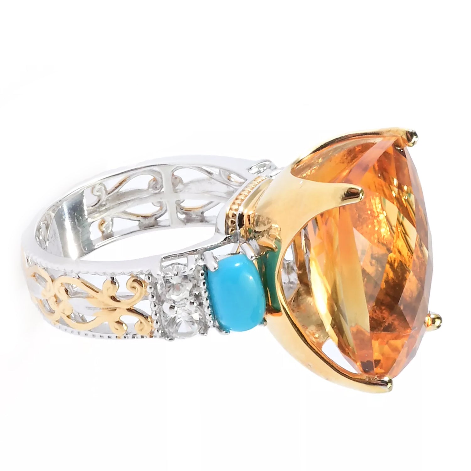 Gems en Vogue 15.19ctw Rio Grande Citrine, Sleeping Beauty Turquoise & White Zircon Ring