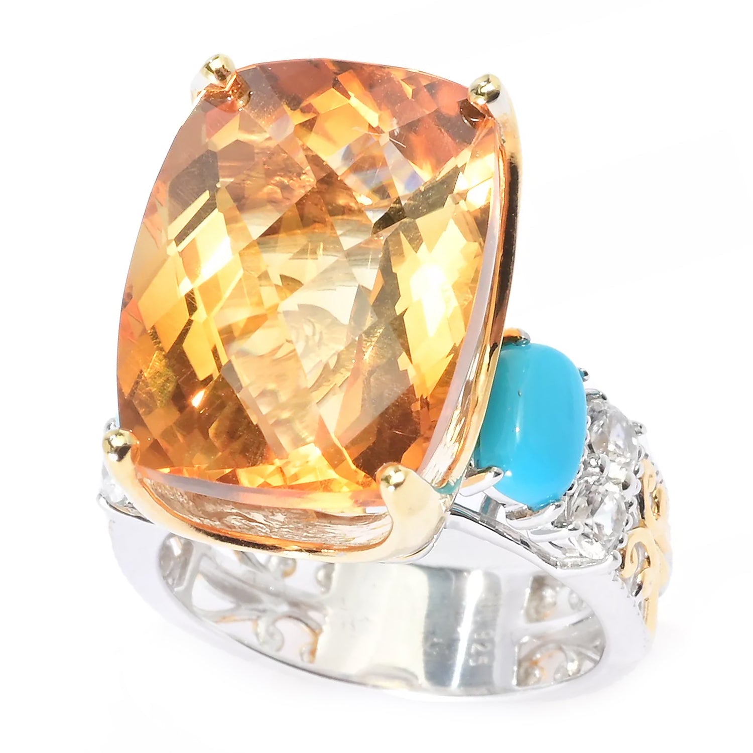 Gems en Vogue 15.19ctw Rio Grande Citrine, Sleeping Beauty Turquoise & White Zircon Ring