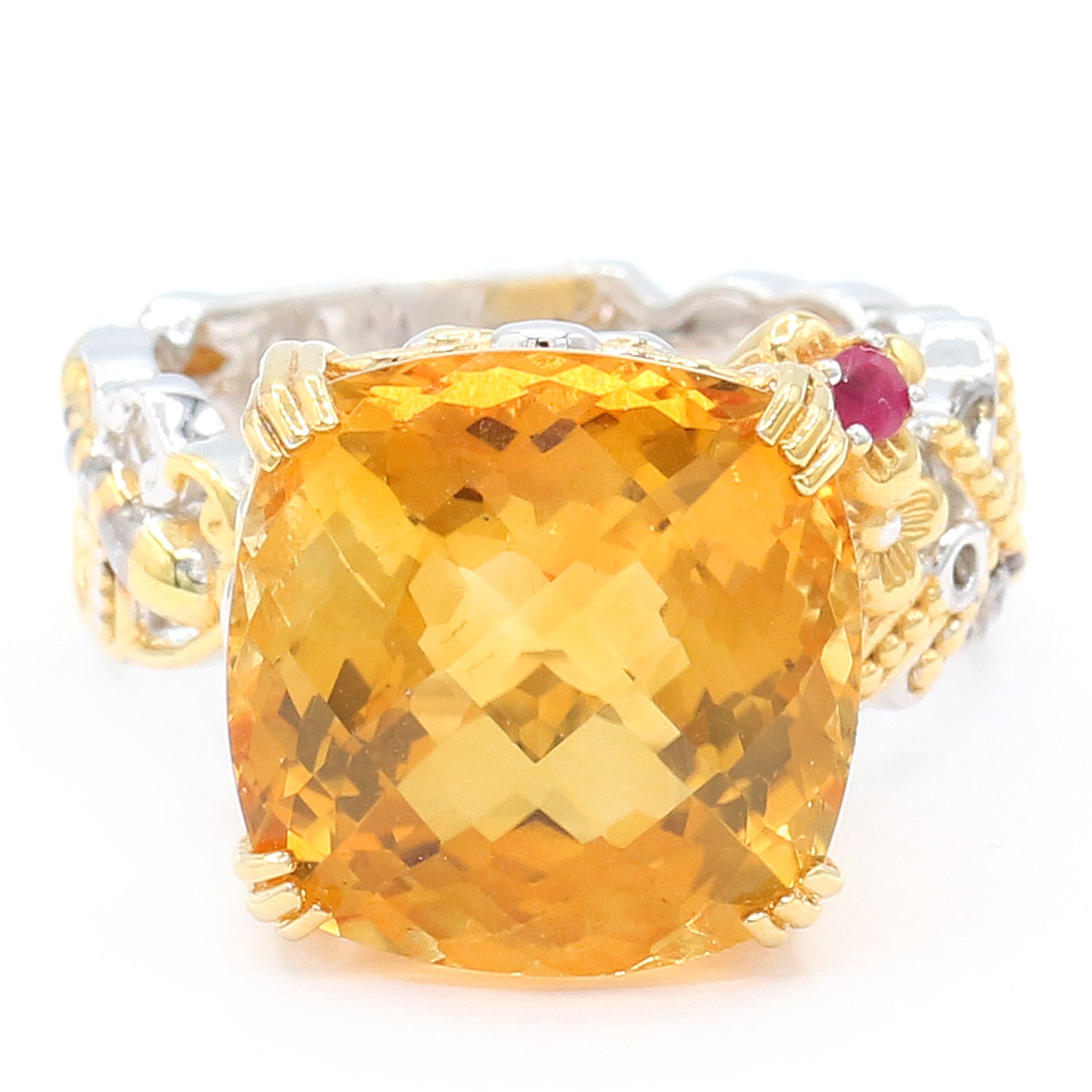 Gems en Vogue 12.55ctw Rio Grande Citrine & Ruby Dragonfly & Flower Ring