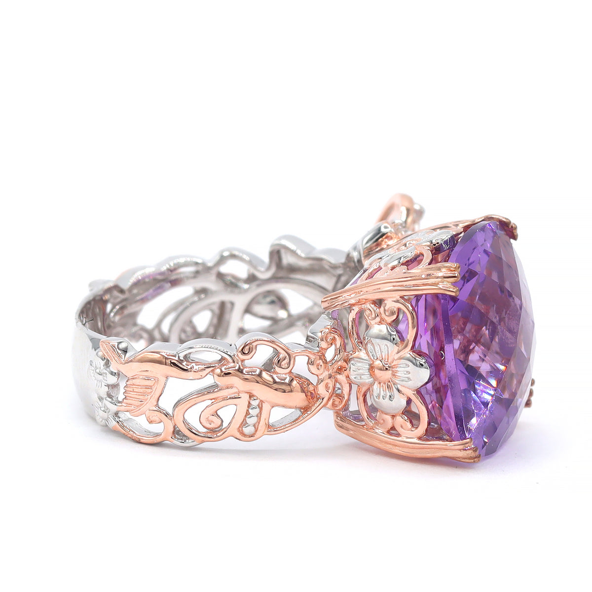 Gems en Vogue One-of-a-Kind 18K Palladium Silver 10.21ctw Brazilian Amethyst & White Zircon Butterfly Ring