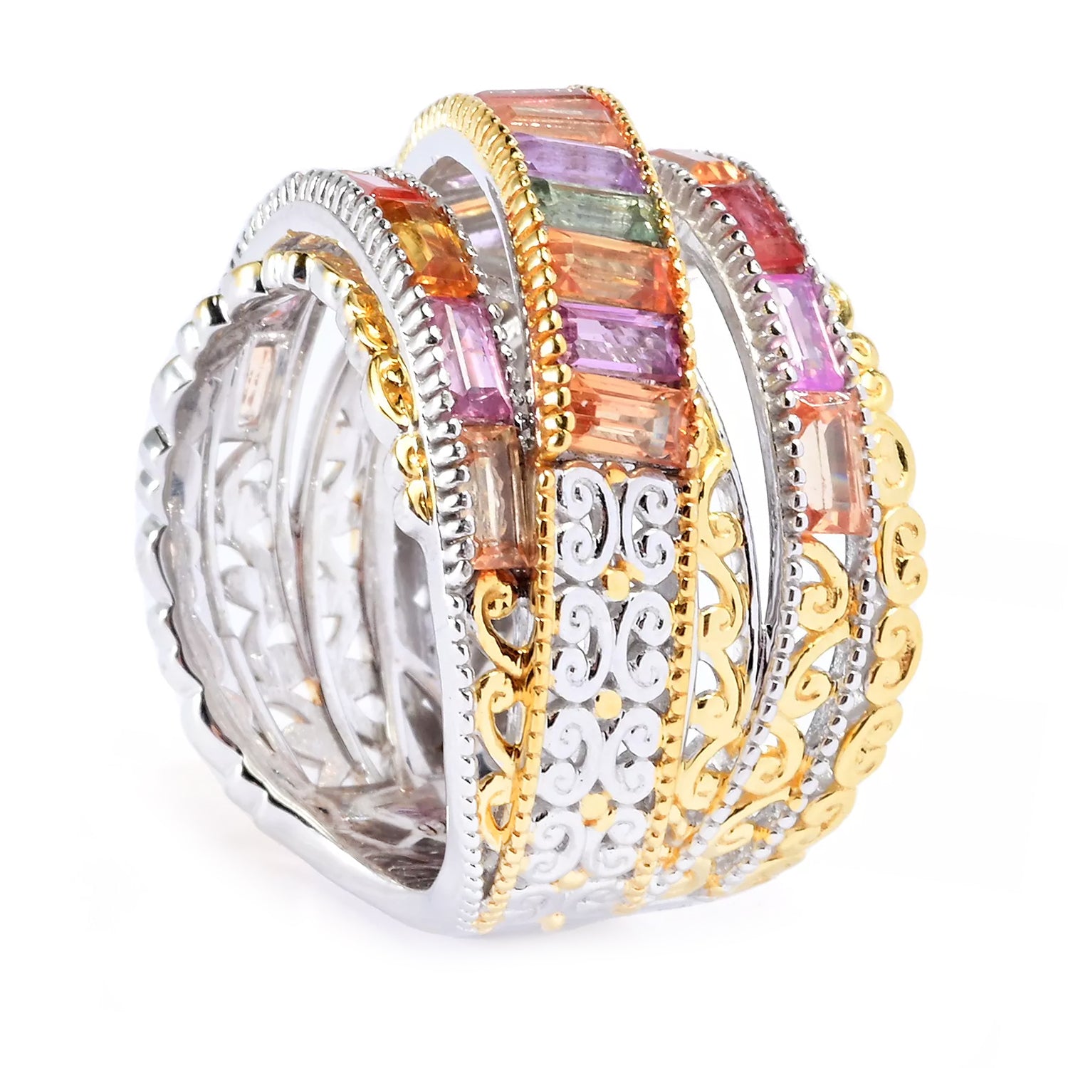 Gems en Vogue 4.10ctw Multi Color Sapphire Highway Ring