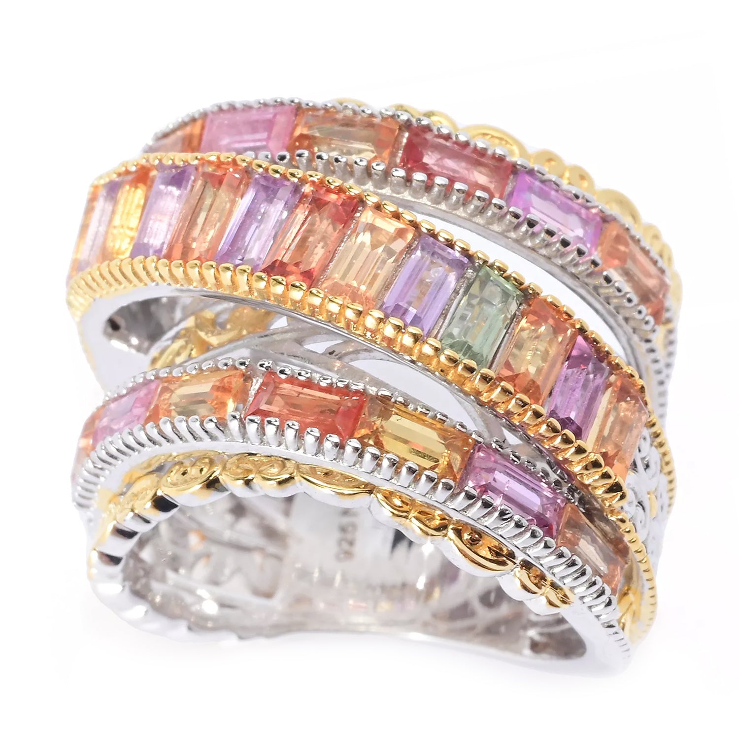 Gems en Vogue 4.10ctw Multi Color Sapphire Highway Ring