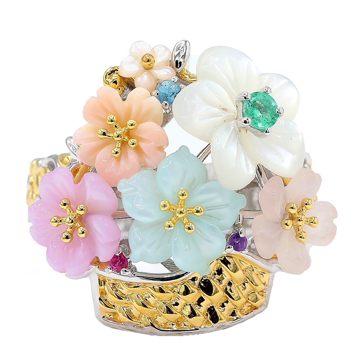 Gems en Vogue Multi Gemstones "Flower Basket" Ring