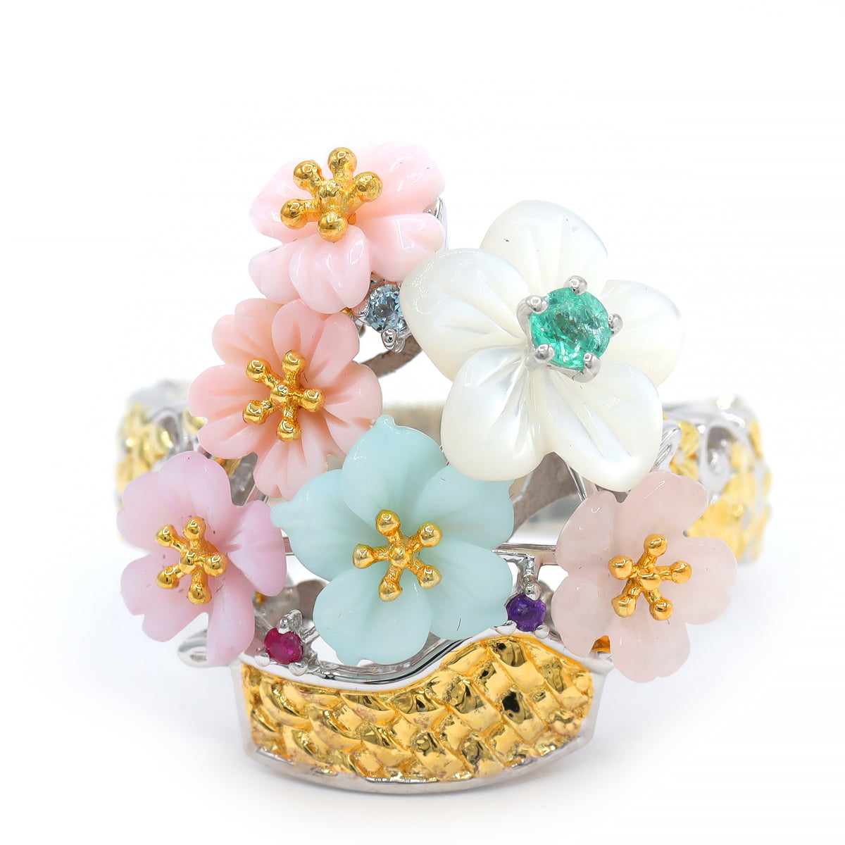 Bague « panier de fleurs » Gems en Vogue avec pierres multicolores