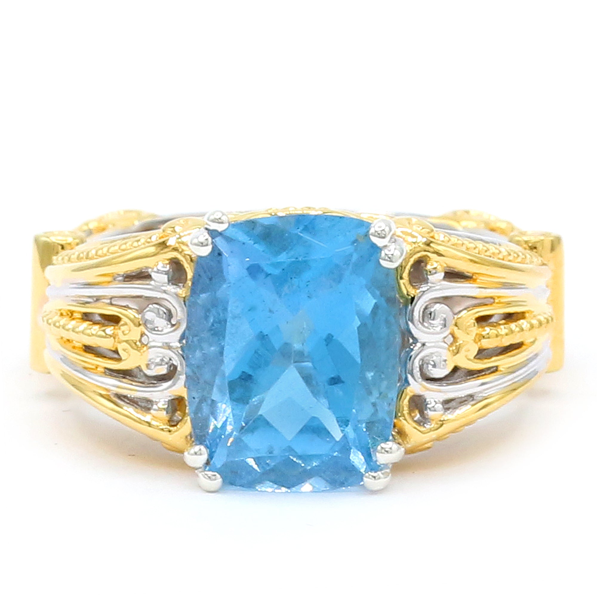 Couture Gems One-of-a-Kind 24K Palladium Silver 4.19ctw Tanzanian Aquamarine & White Zircon Ring