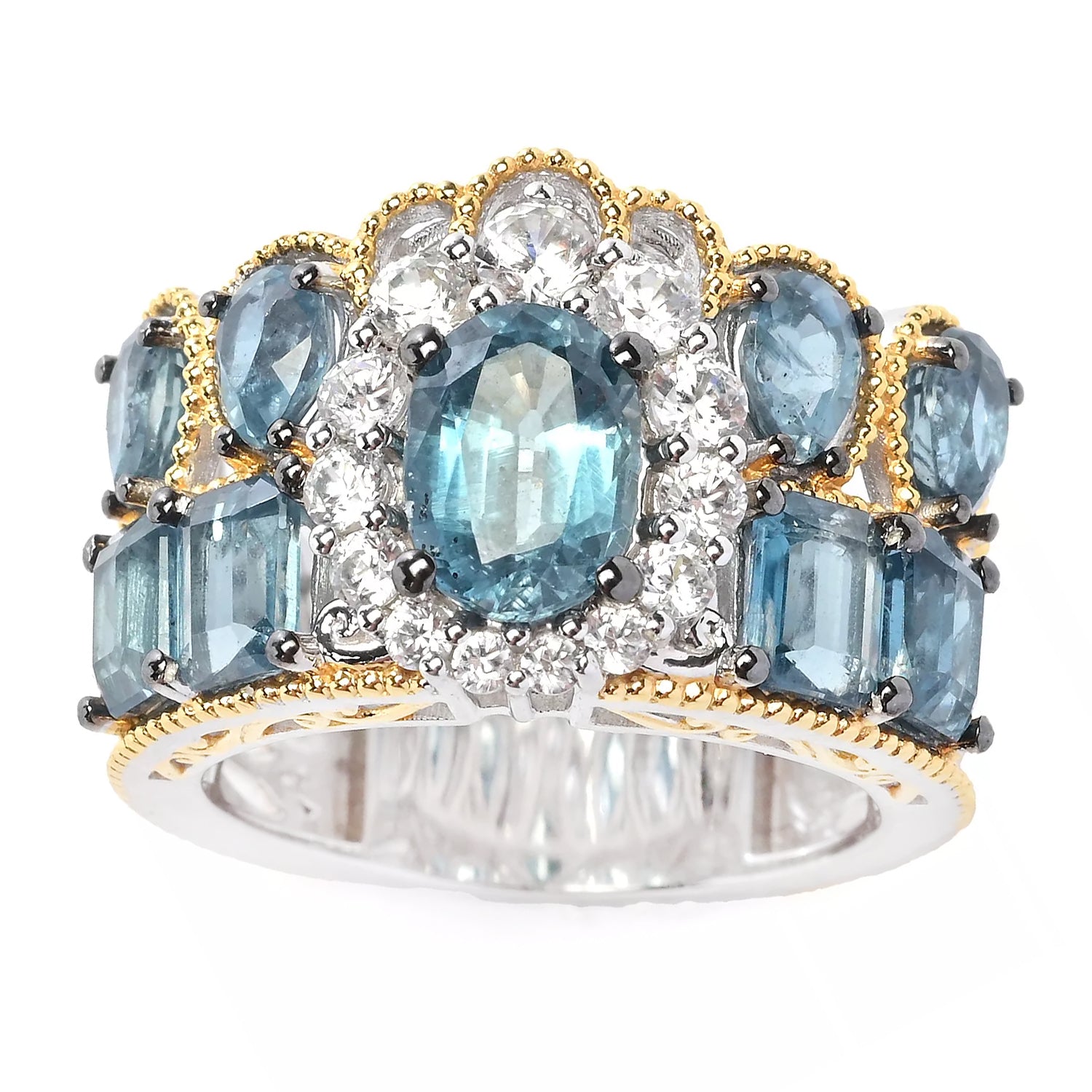 Gems en Vogue 6.27ctw Teal Kyanite & White Zircon Ring