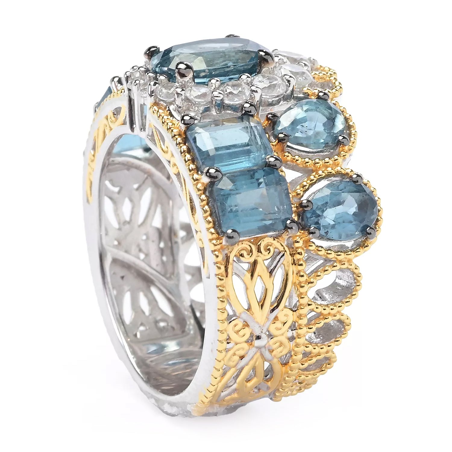 Gems en Vogue 6.27ctw Teal Kyanite & White Zircon Ring