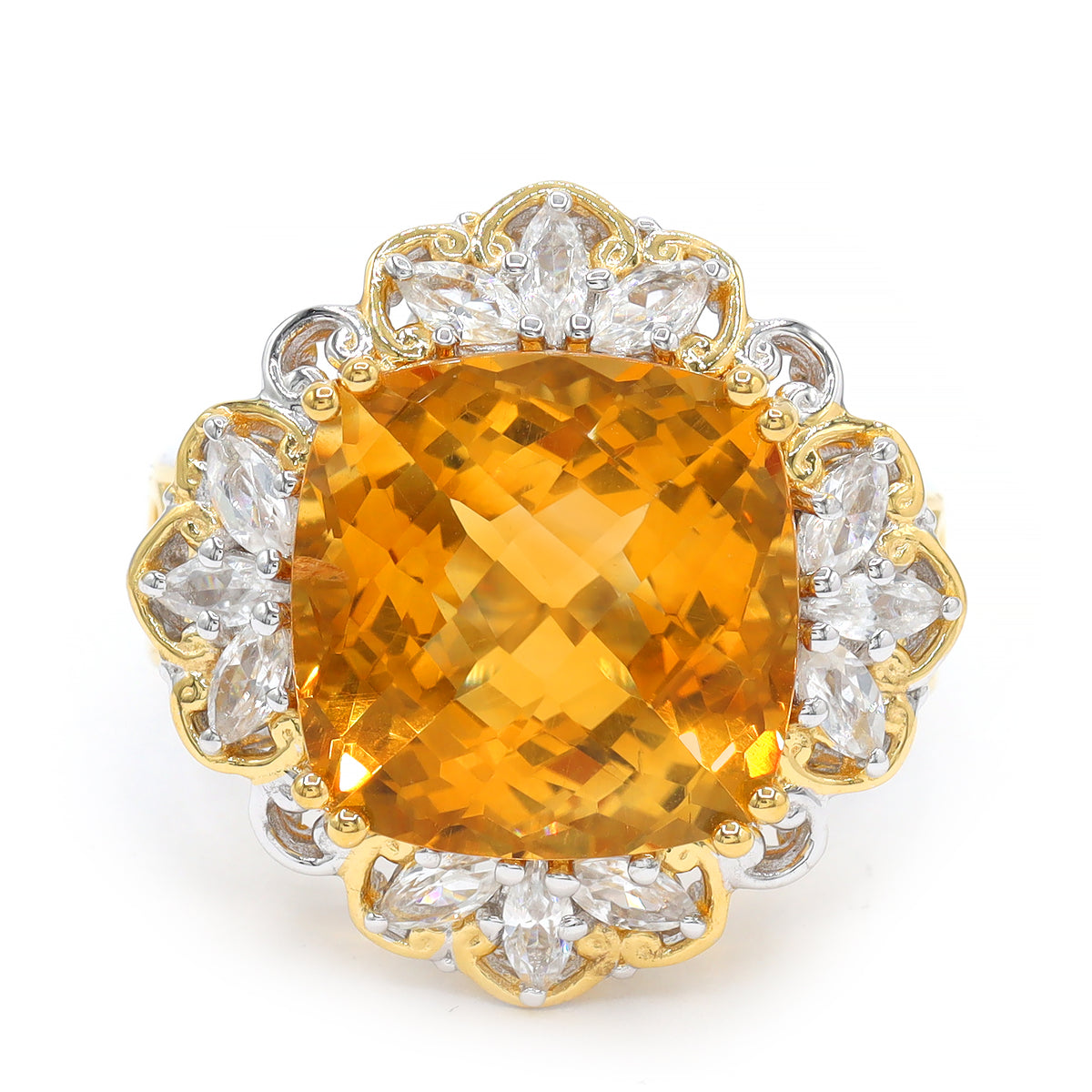 Gems en Vogue 24K Palladium Silver 11.48ctw Fire Citrine & White Zircon Ring