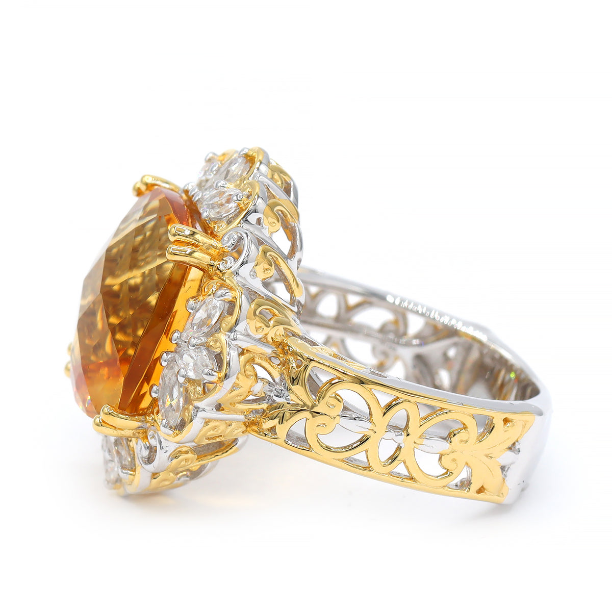 Gems en Vogue 24K Palladium Silver 11.48ctw Fire Citrine & White Zircon Ring