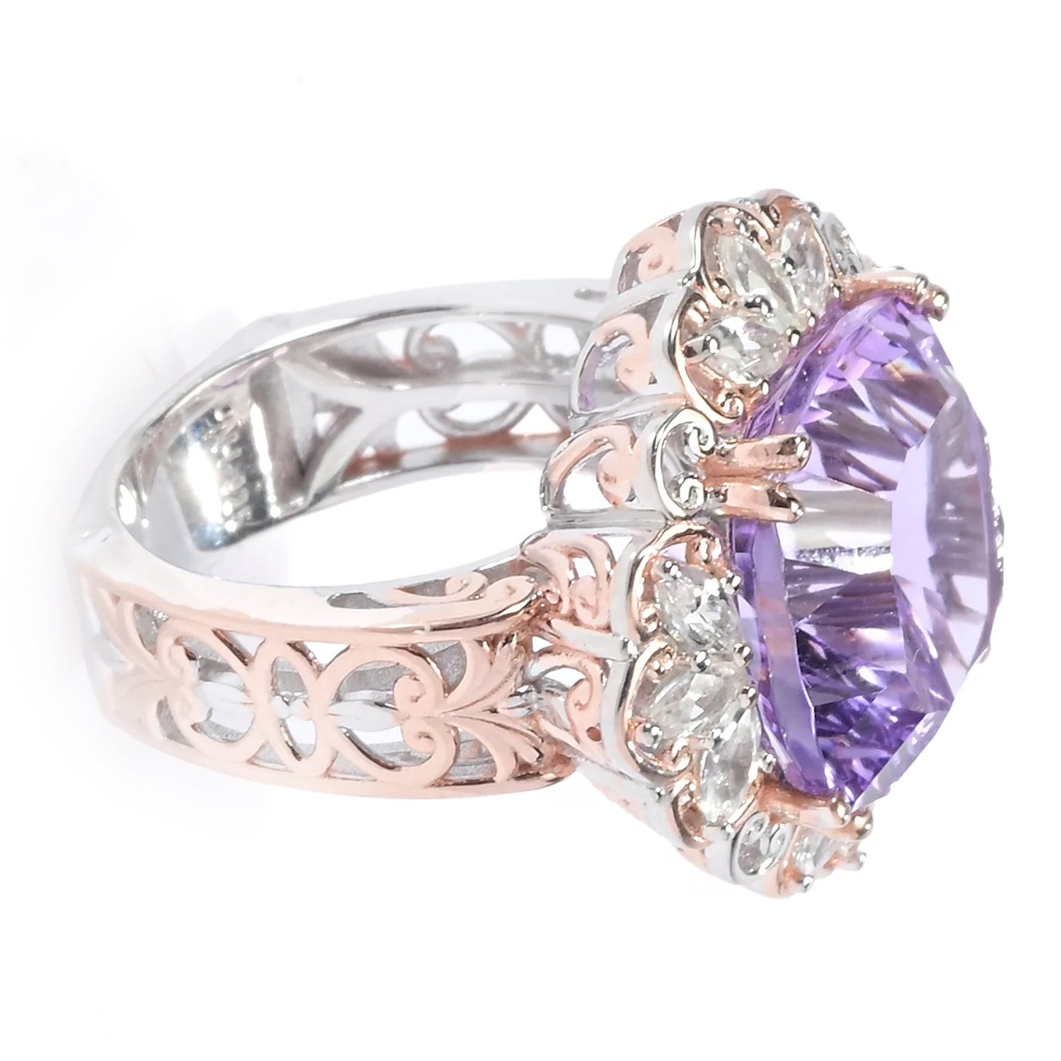 Gems en Vogue 10.96ctw Millennium Cut Pink Amethyst & White Zircon Ring