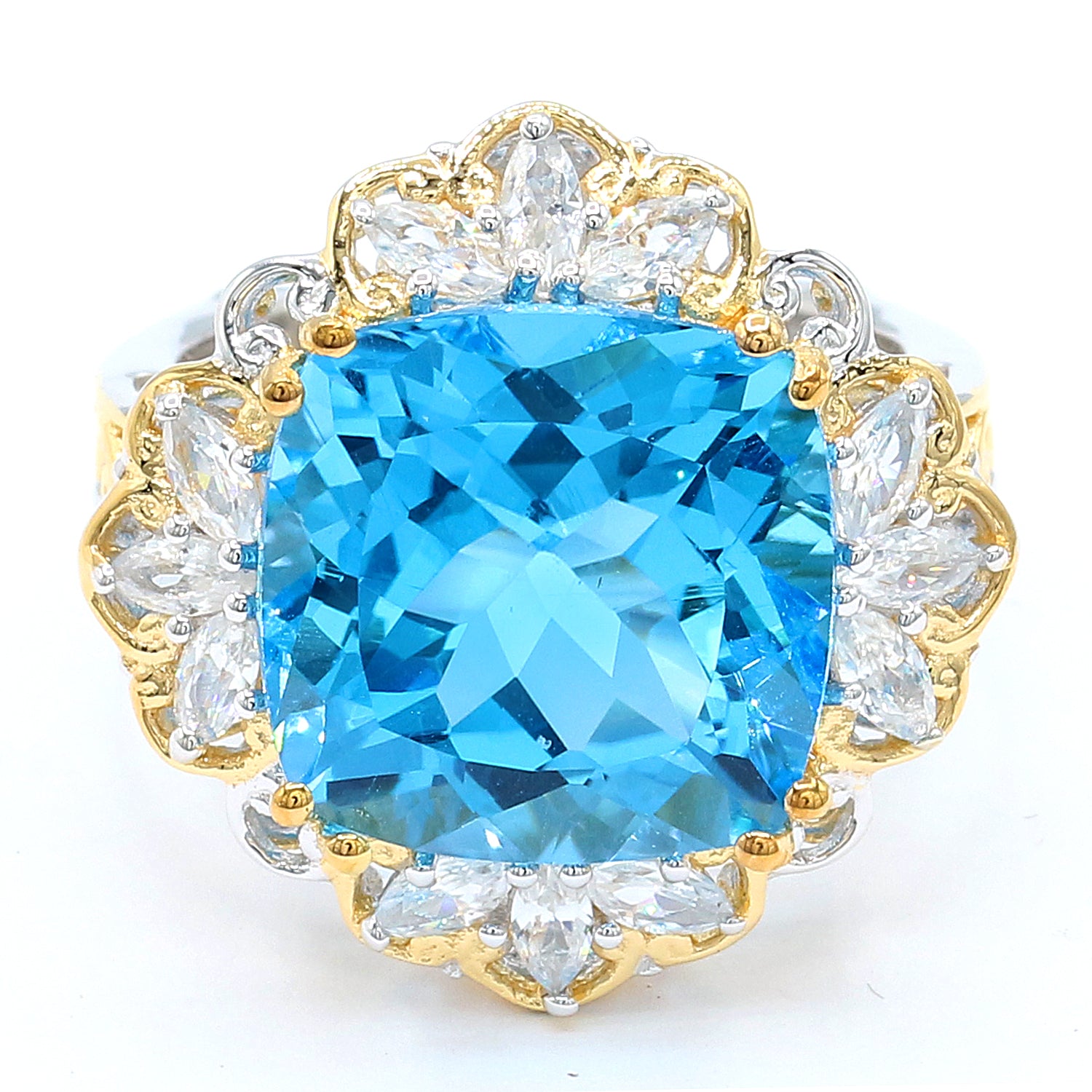 Limited Edition Gems en Vogue One-of-a-Kind 14.88ctw Super Swiss Blue Topaz & White Zircon Ring