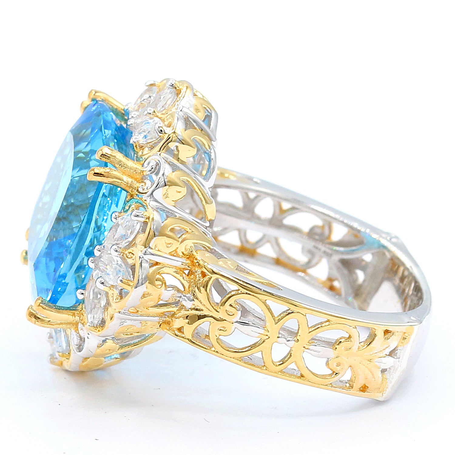 Limited Edition Gems en Vogue One-of-a-Kind 14.88ctw Super Swiss Blue Topaz & White Zircon Ring