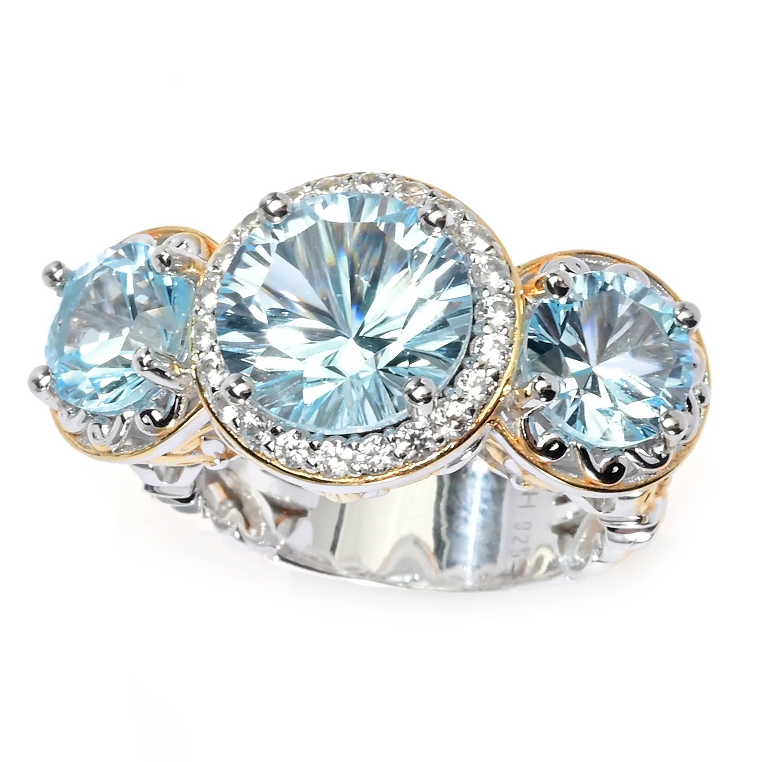 Gems en Vogue 8.08ctw Millennium Cut Blue Topaz & White Zircon Three Stone Ring