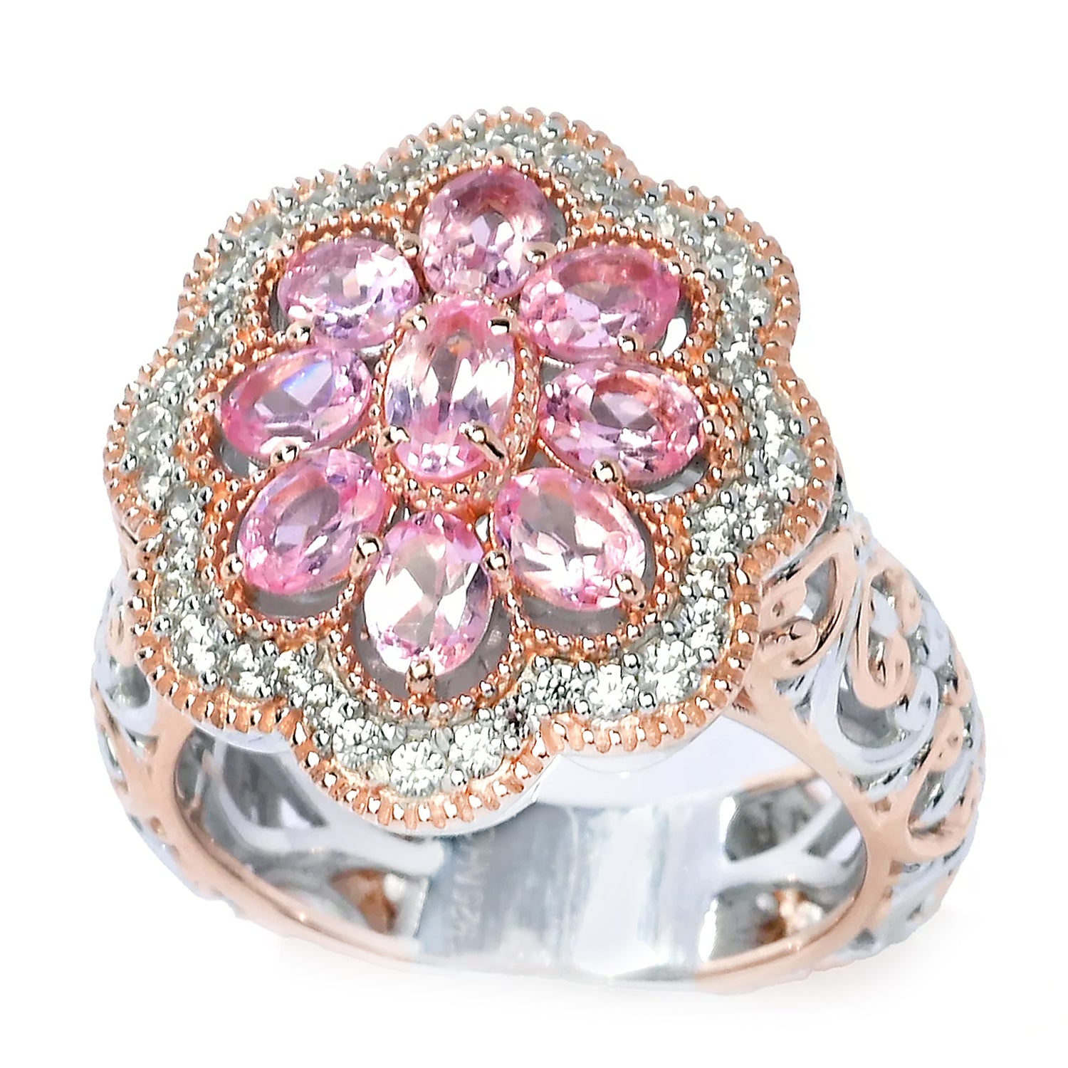 Gems en Vogue 2.37ctw Tanzanian Pink Spinel & White Zircon Flower Ring
