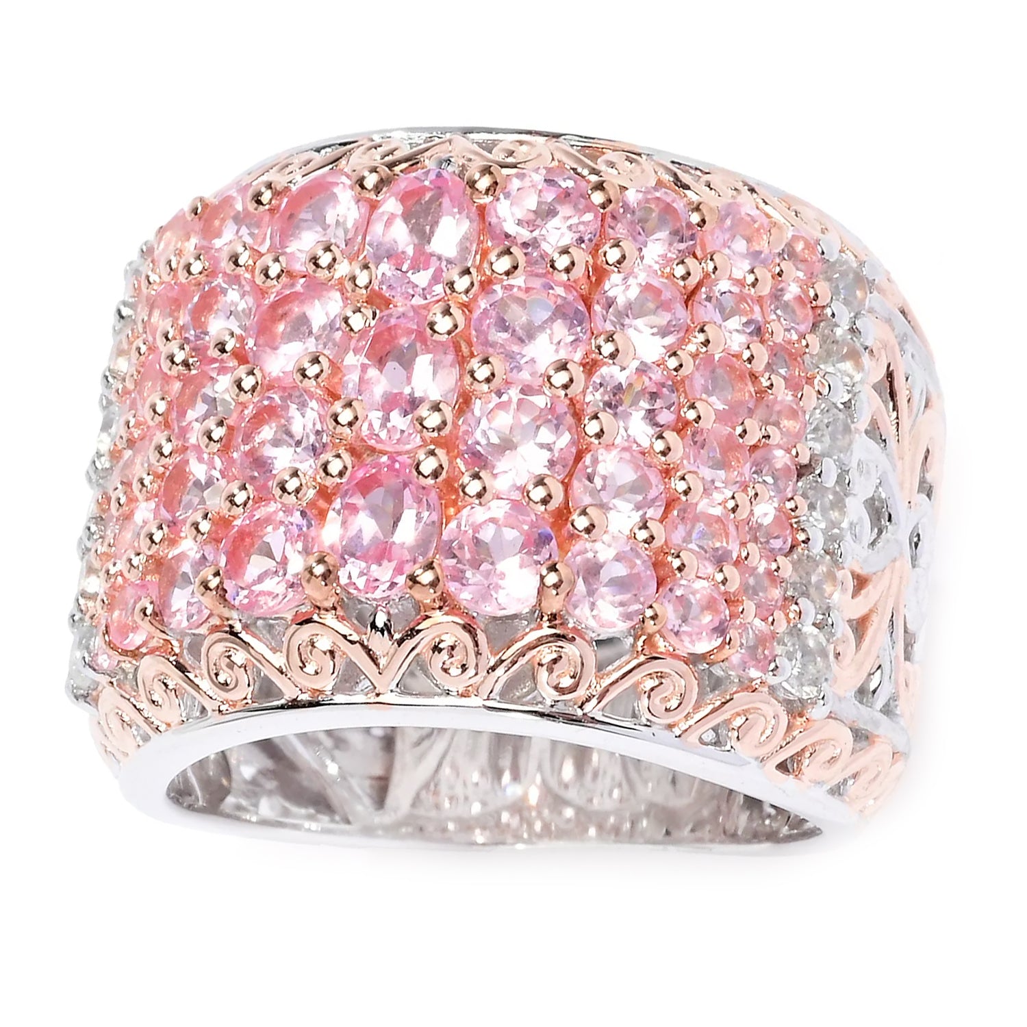 Gems en Vogue 3.90ctw Tanzanian Pink Spinel & White Zircon Wide Band Ring