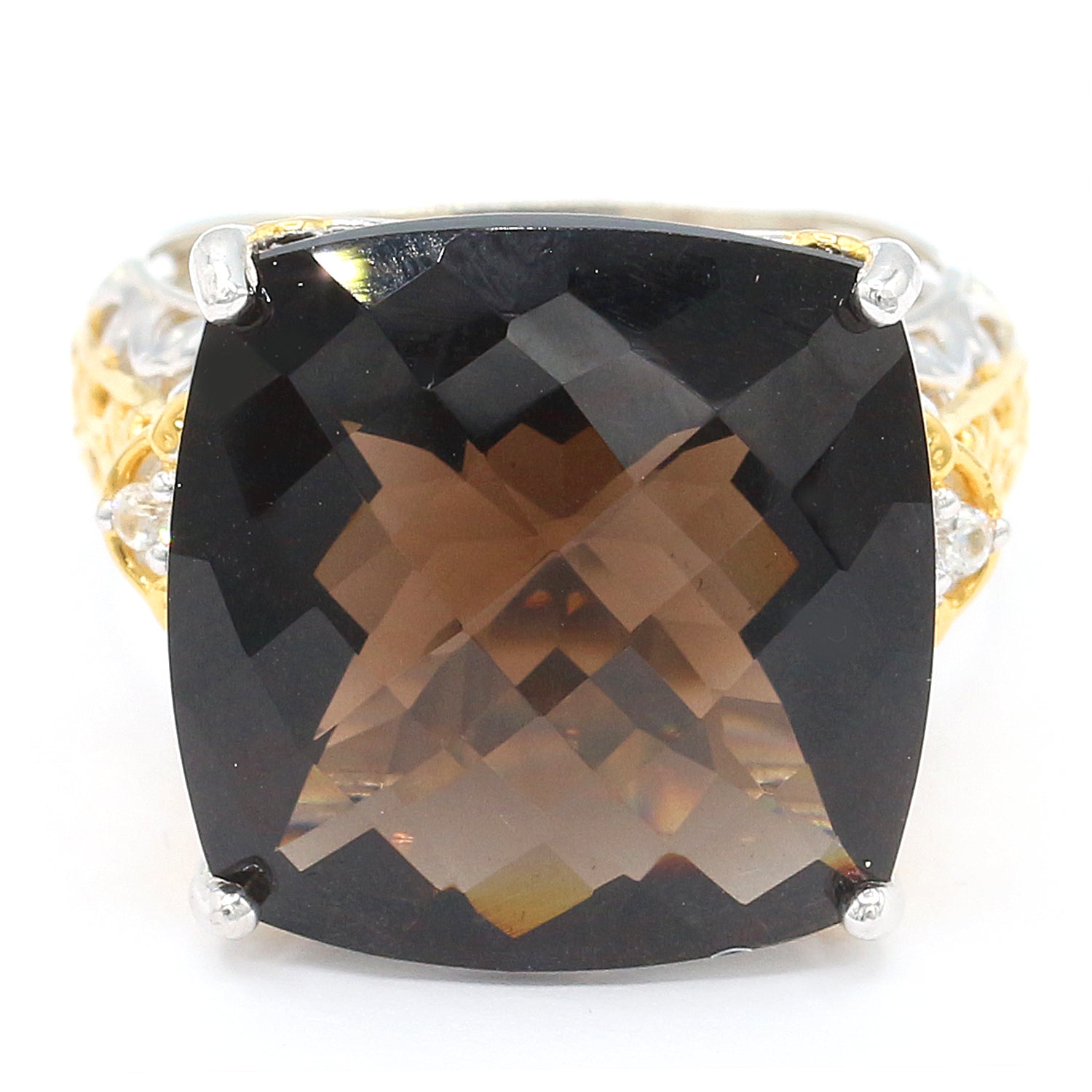 Gems en Vogue 15.24ctw Smoky Quartz & White Zircon Ring