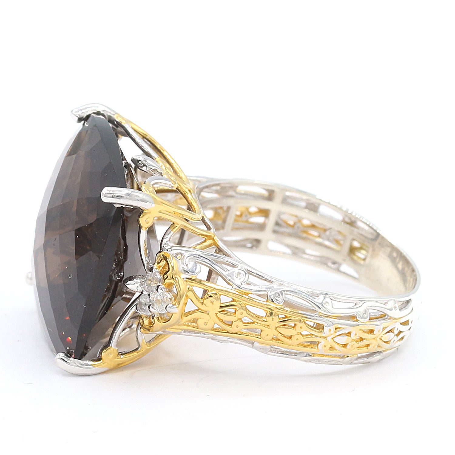 Gems en Vogue 15.24ctw Smoky Quartz & White Zircon Ring