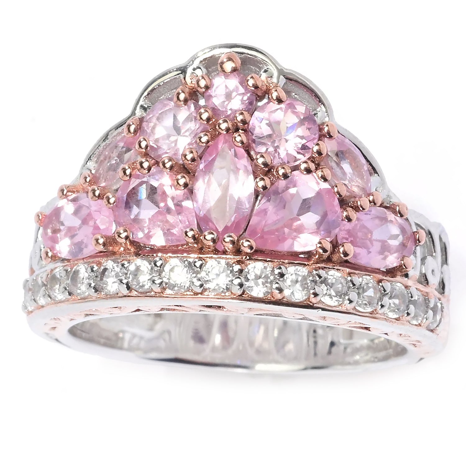 Gems en Vogue 2.66ctw Tanzanian Pink Spinel & White Zircon Ring