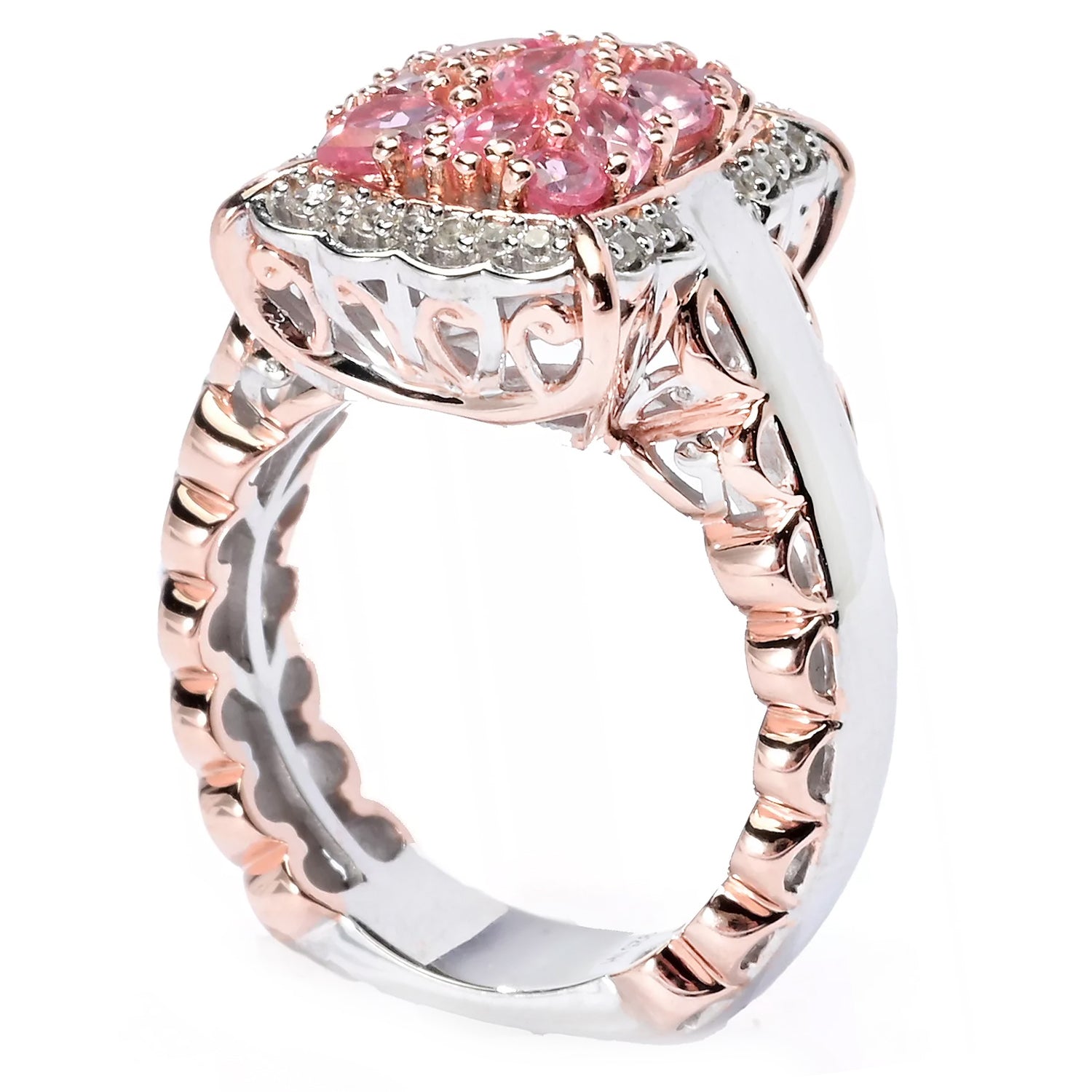 Gems en Vogue 1.51ctw Tanzanian Pink Spinel & White Zircon Cluster Ring