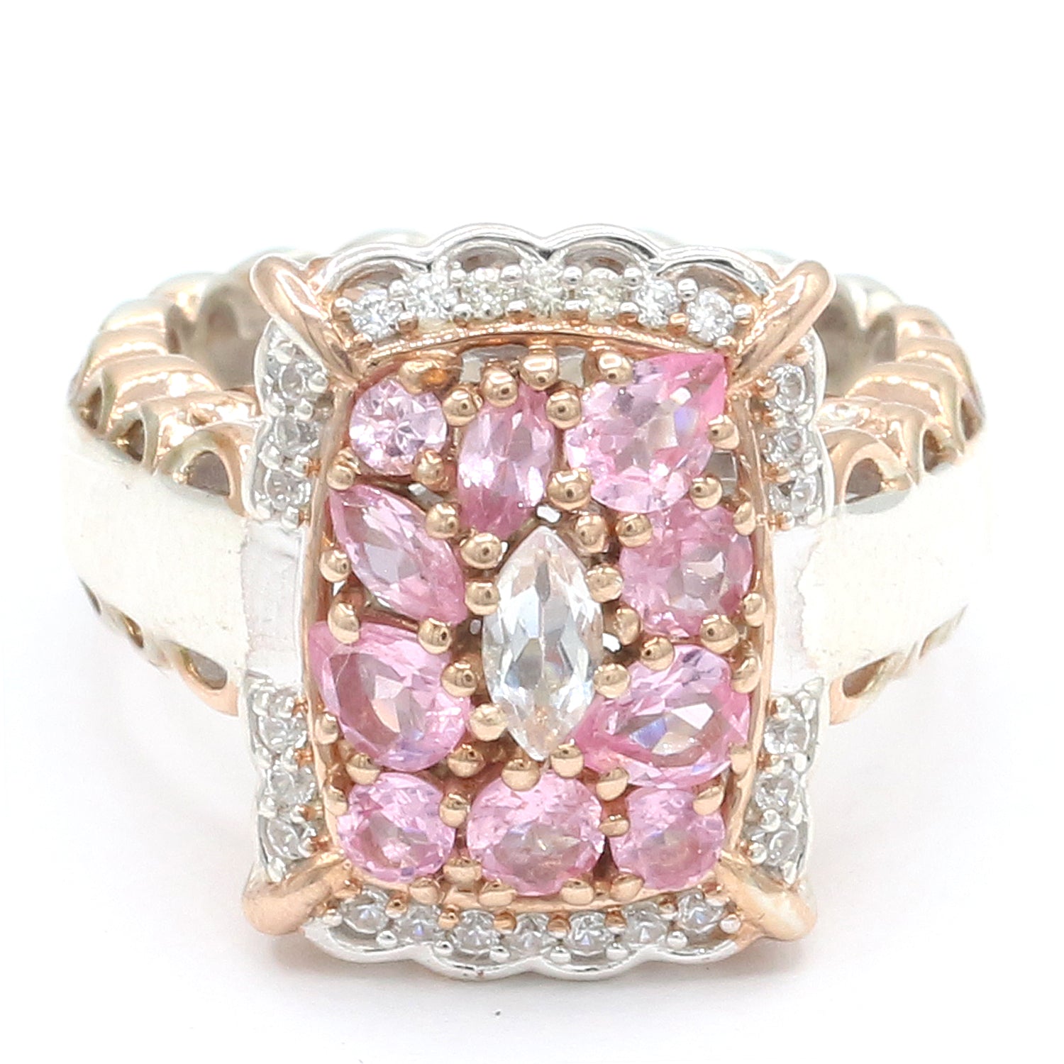 Gems en Vogue 1.50ctw Tanzanian Pink Spinel & White Zircon Cluster Ring