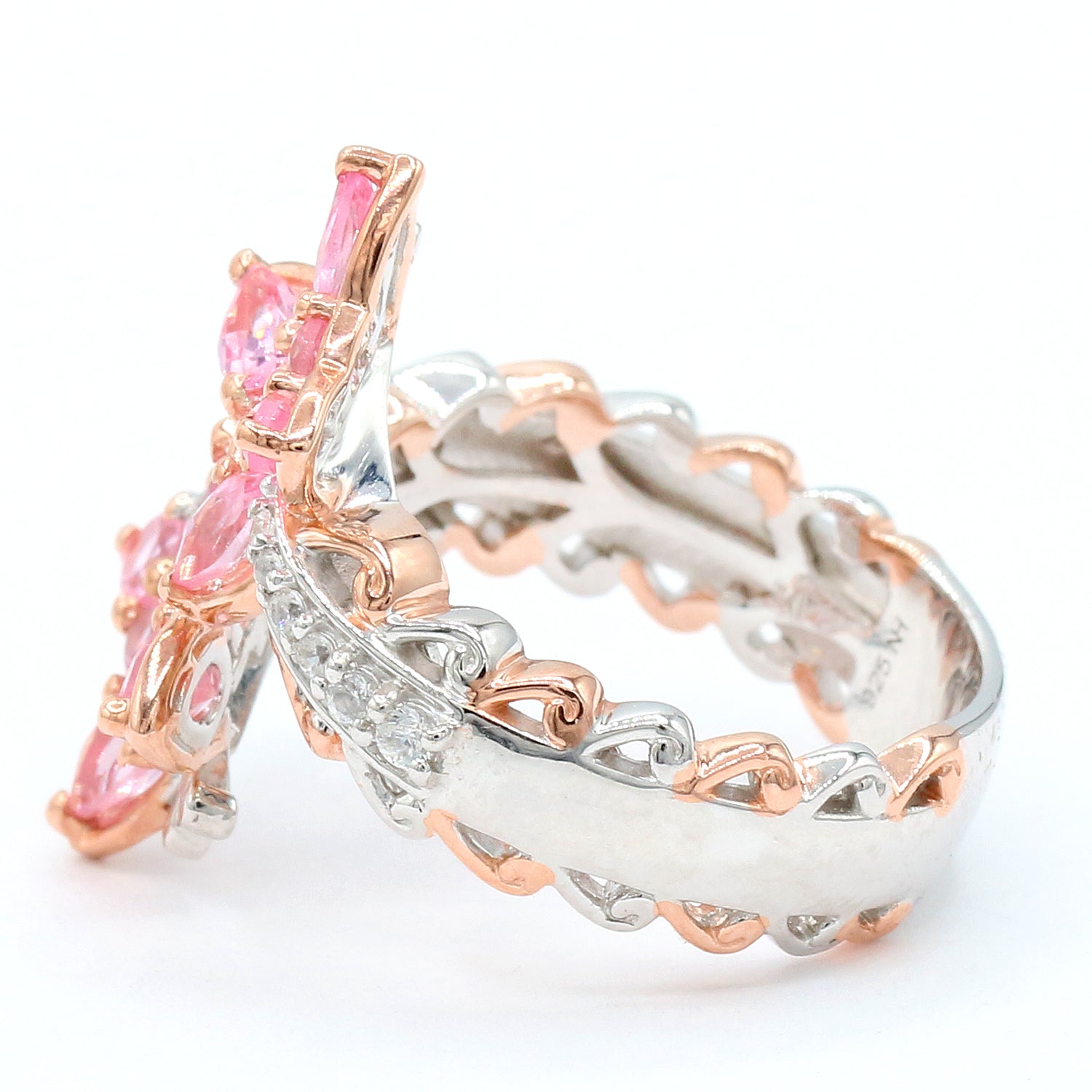 Gems en Vogue 1.58ctw Tanzanian Pink Spinel & White Zircon Butterfly Bypass Ring