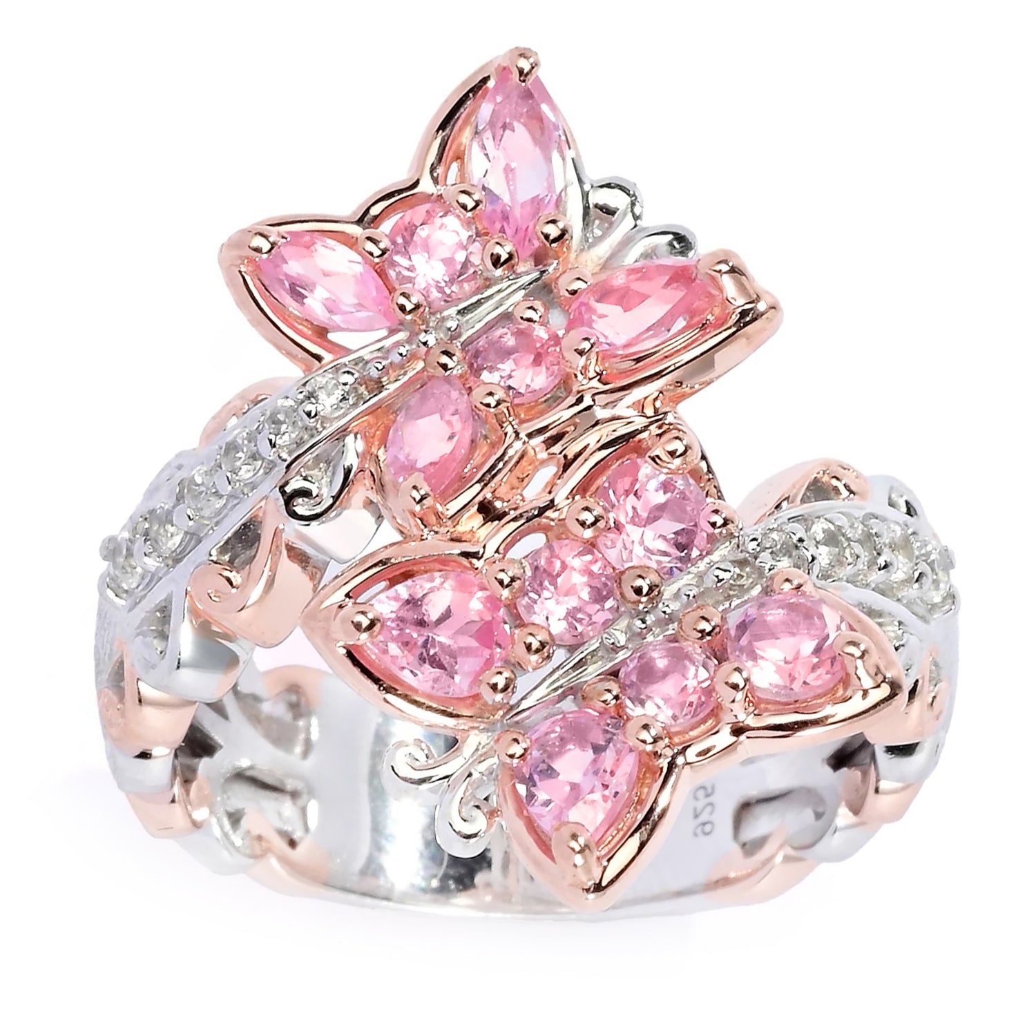 Gems en Vogue 1.58ctw Tanzanian Pink Spinel & White Zircon Butterfly Ring