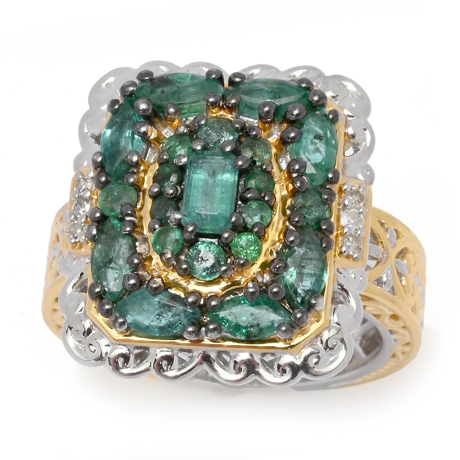 Gems en Vogue 1.73ctw Grizzly Emerald & Diamond Cluster Ring